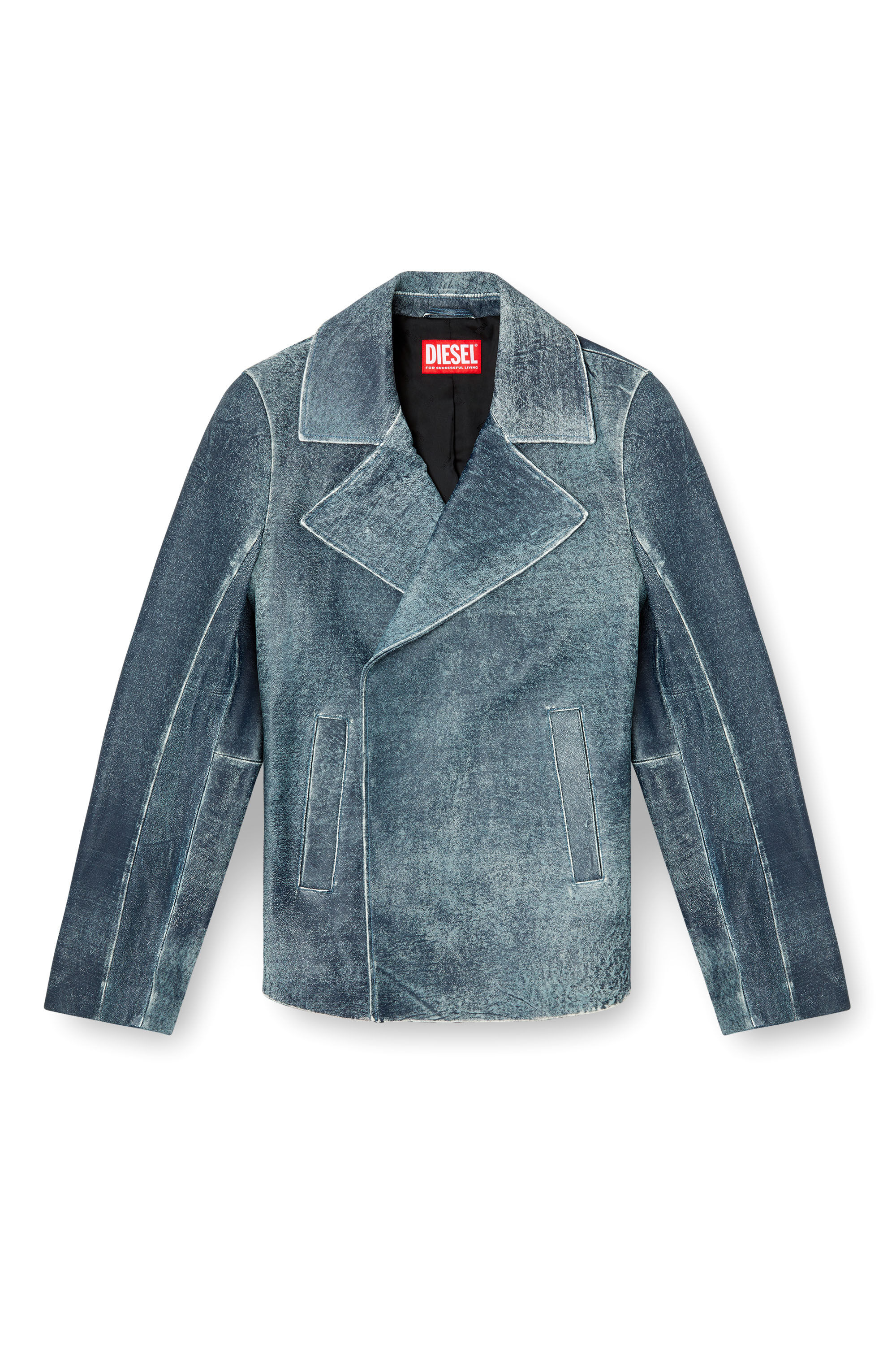 Diesel - L-WERNER, Male's Jacket in denim-treated leather in Dark Blue - 2