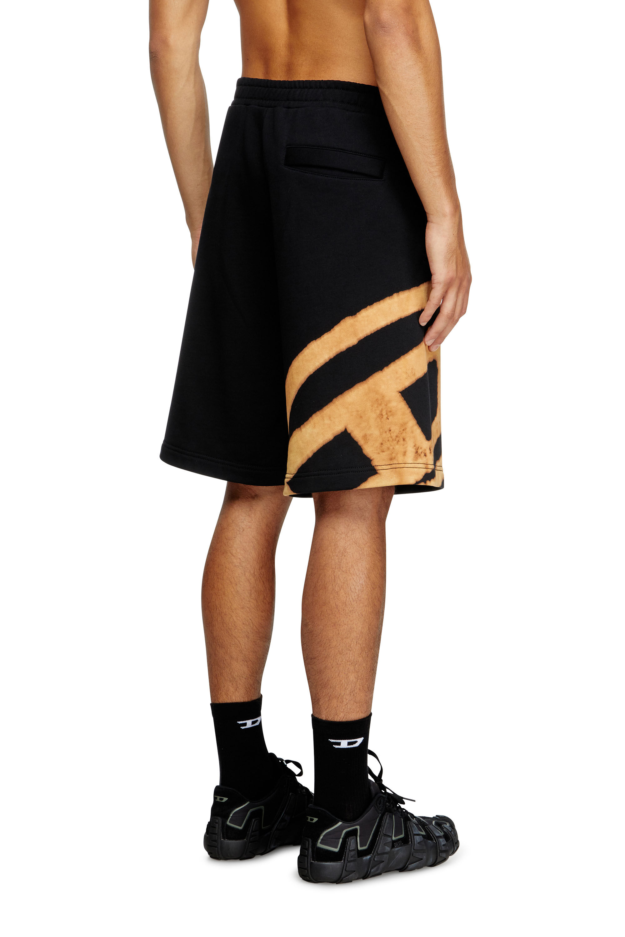 Diesel - P-CROW-BLEACH, Male's Sweat shorts with bleached logo in Black/Orange - 4