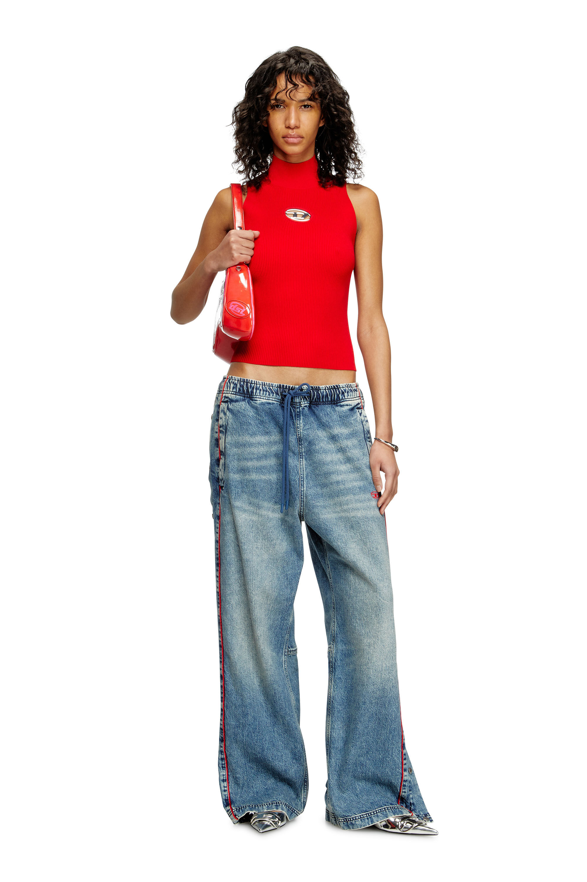 Diesel - M-ONERVAX-TOP, Female's Ribbed-knit turtleneck top in Red - 1