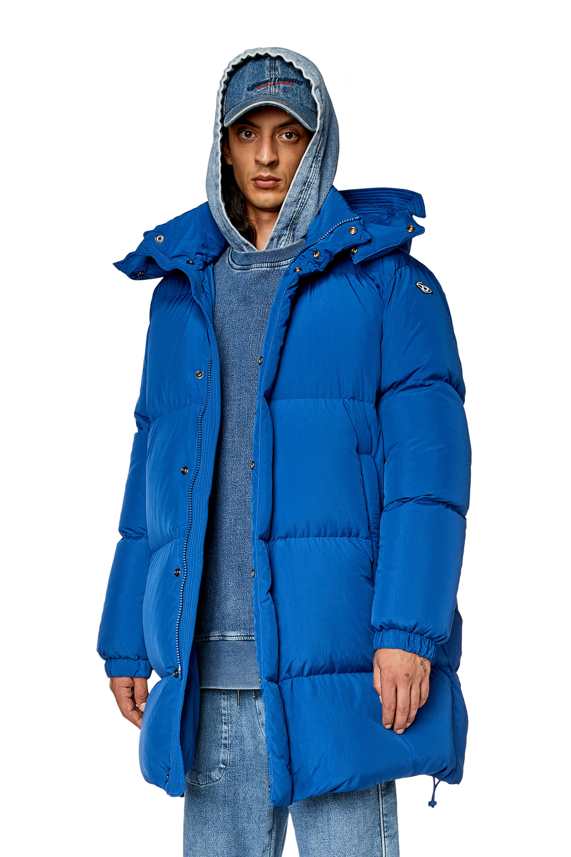 Diesel - W-ROLFYS-LONG, Male's Down coat with ViralOff® treatment in Blue - 3