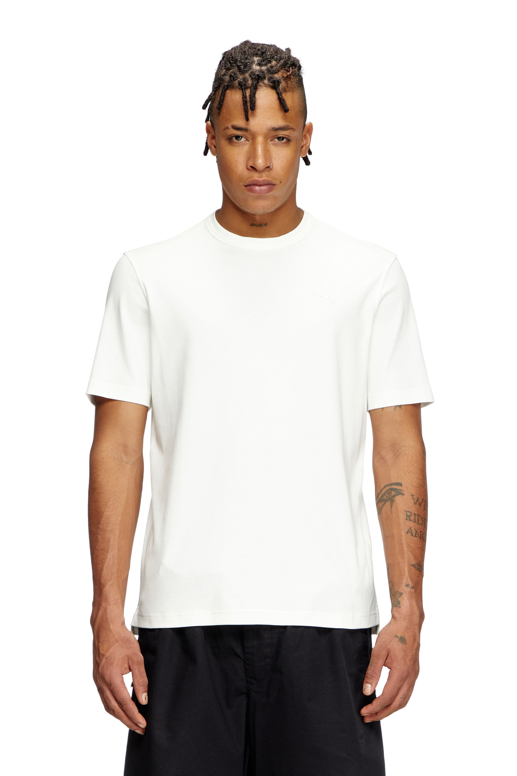 Diesel - T-ADJUST-SLITS-R17, Male's T-shirt with tonal logo embroidery in White - 3