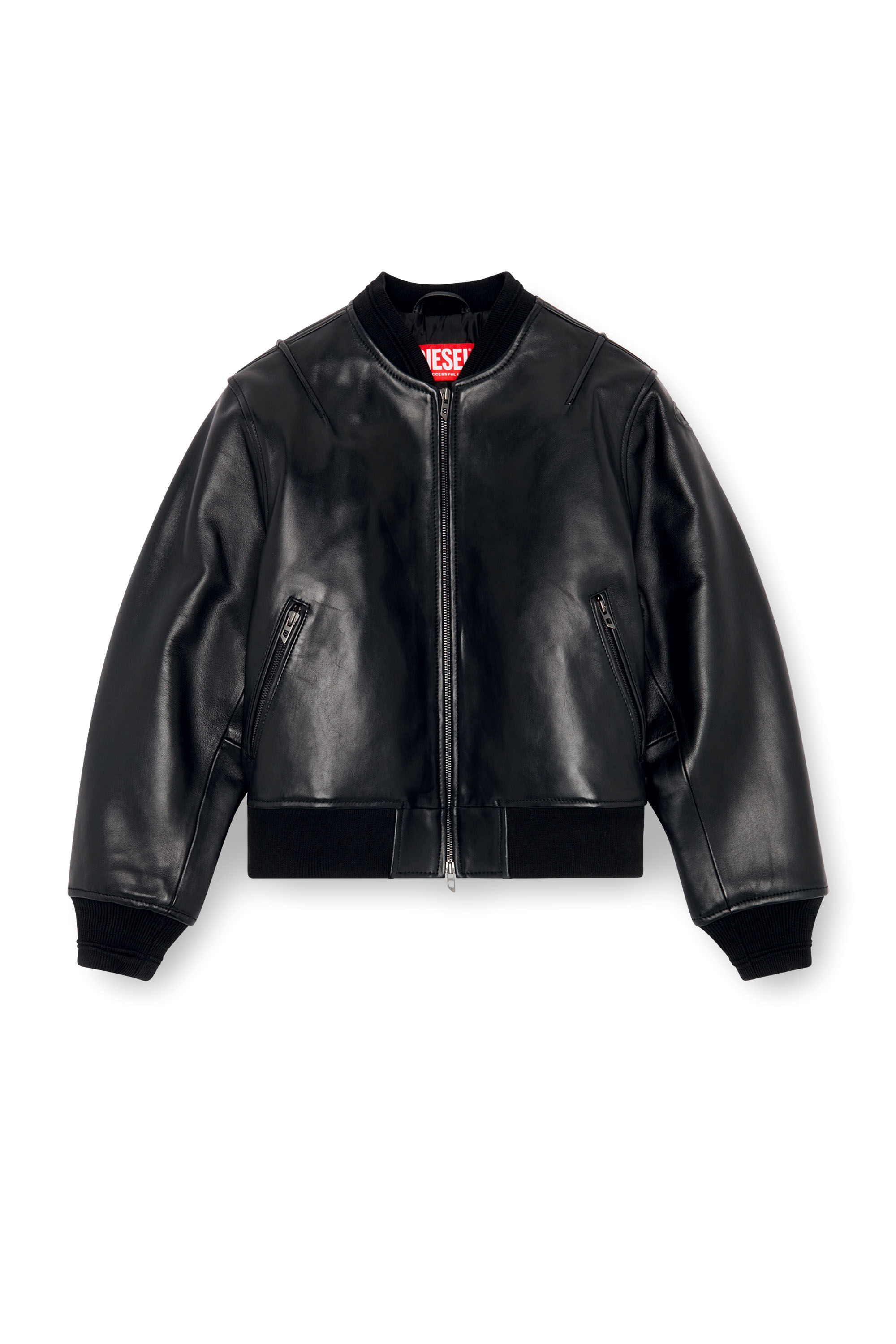 Diesel - L-ILAN, Female's Oversized leather bomber jacket in Black - 2