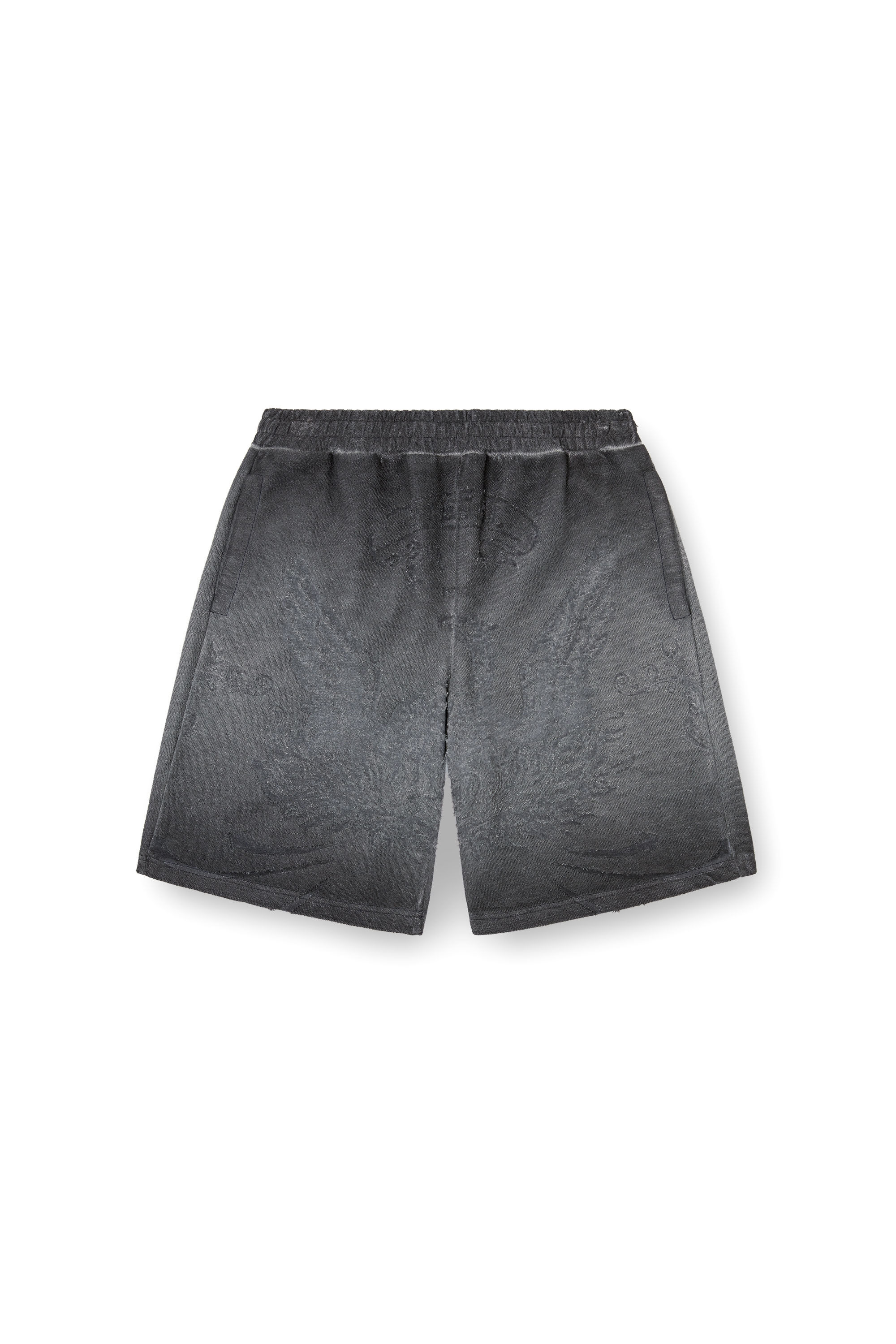 Diesel - P-CROWDE, Male's Sweat shorts with phoenix devoré in Dark Grey - 2