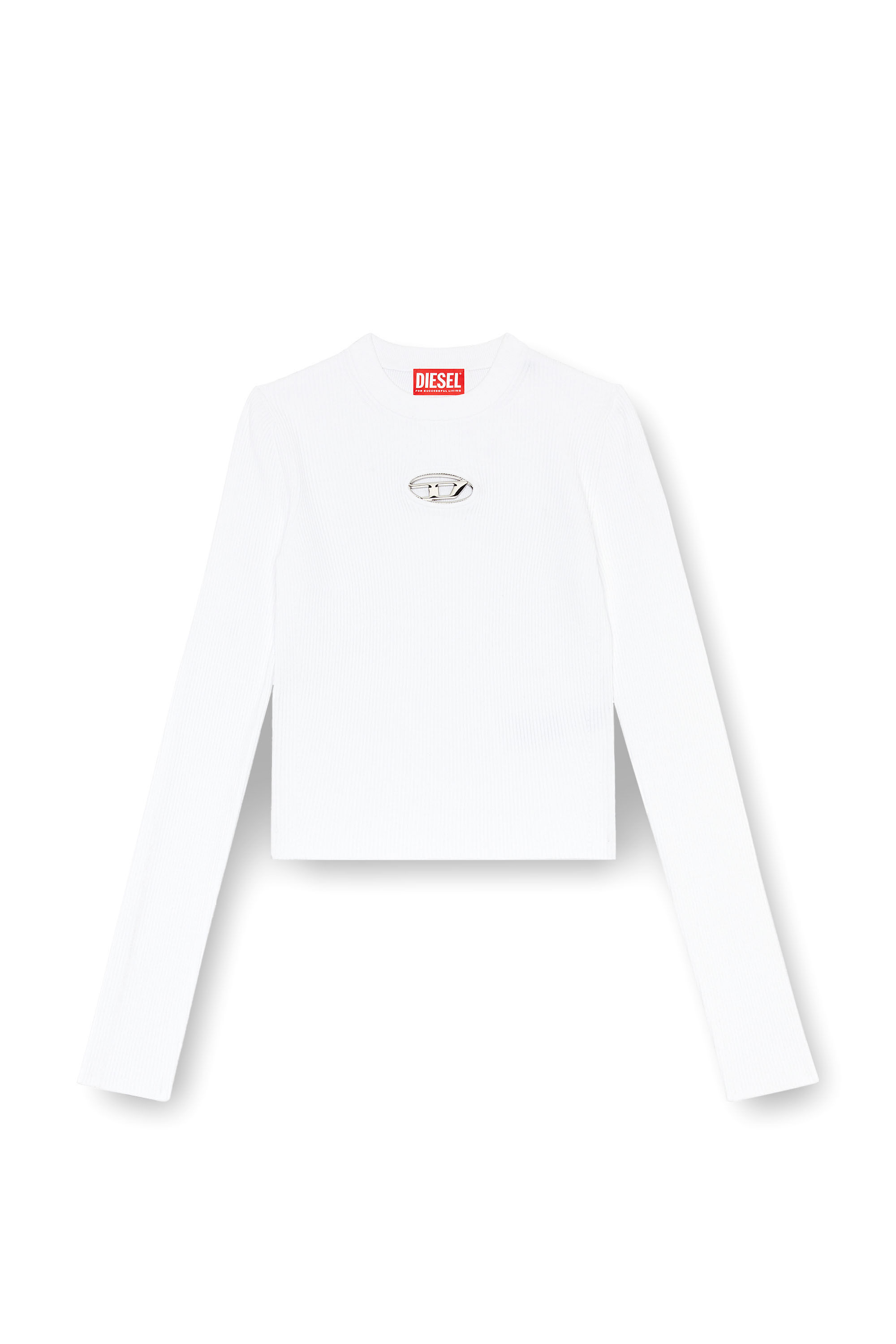 Diesel - M-VALARI, Female's Rib-knit viscose-blend top with Oval D in White - 2