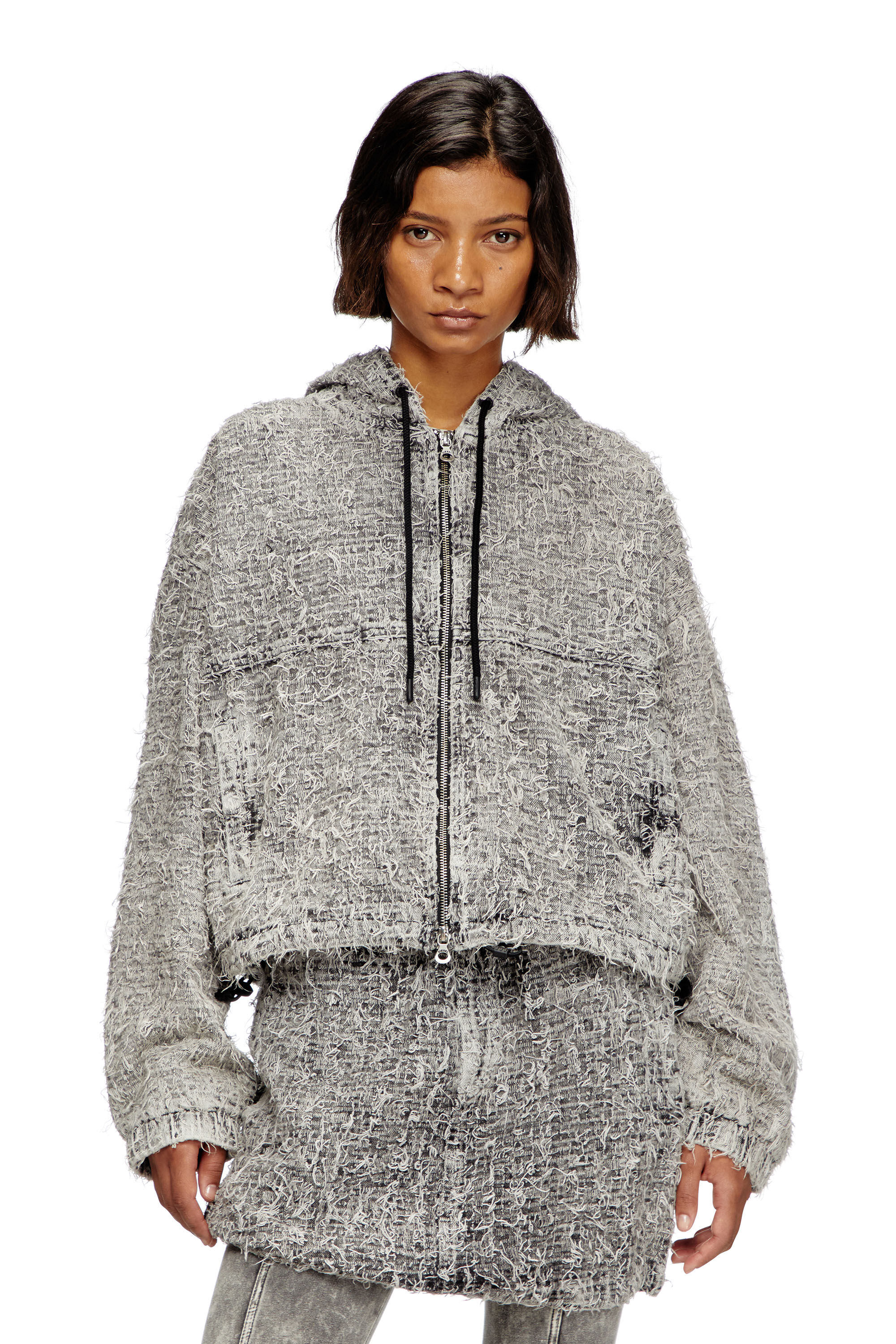 Diesel - DE-FLOW-S1, Veste à capuche en denim bouclé Femme in Gris - 3