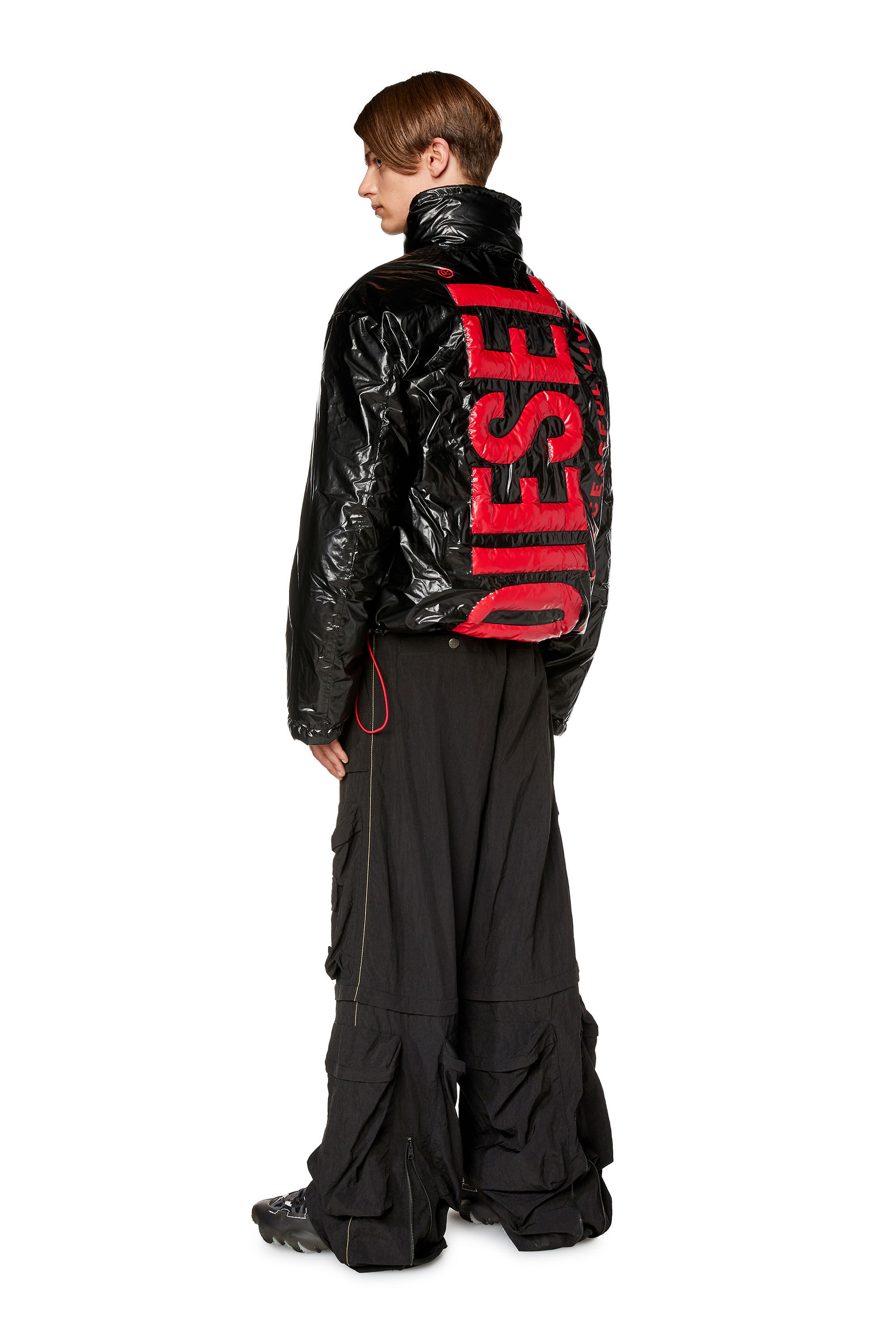 Diesel - W-JUPIT, Male's Padded jacket with maxi logo in Black/Red - 1