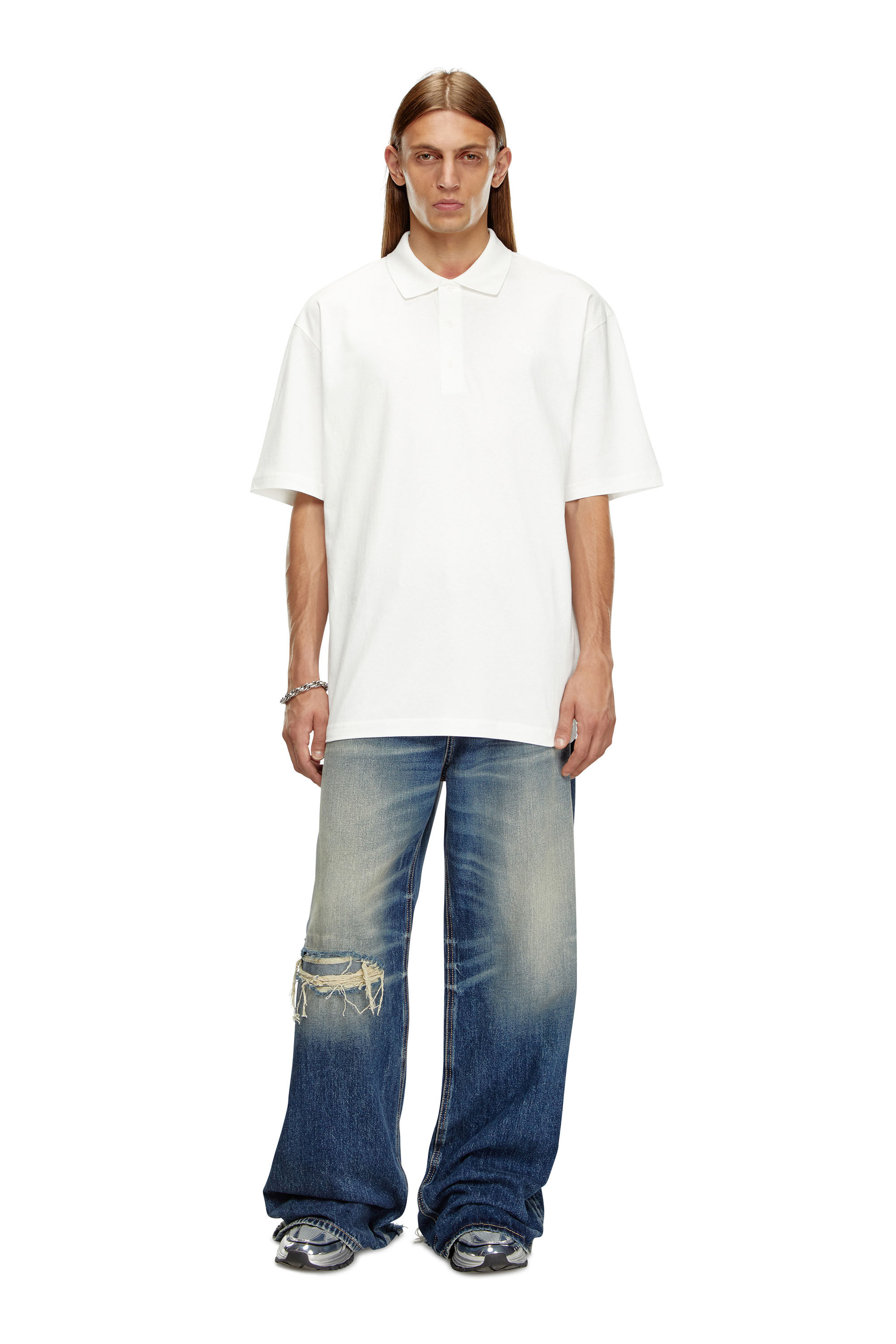 Diesel - T-VORT-MEGOVAL-D, Male's Polo shirt with maxi oval D embroidery in White/Black - 1