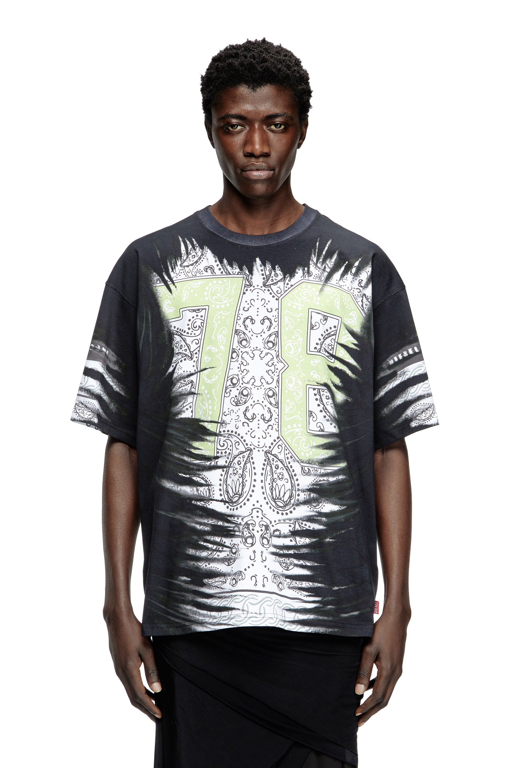 Diesel - T-BOXT-78-R1, Male's T-shirt with 78 bandana print in Black - 3