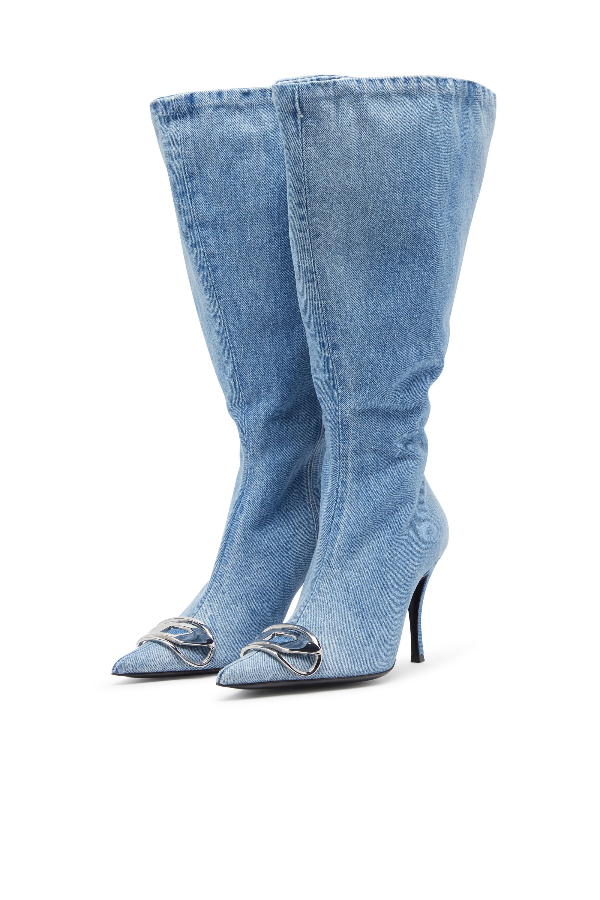 Diesel - D-VENUS KB LARGE, Bottes montantes en denim hauteur genou avec tige large Femme in Bleu - 8