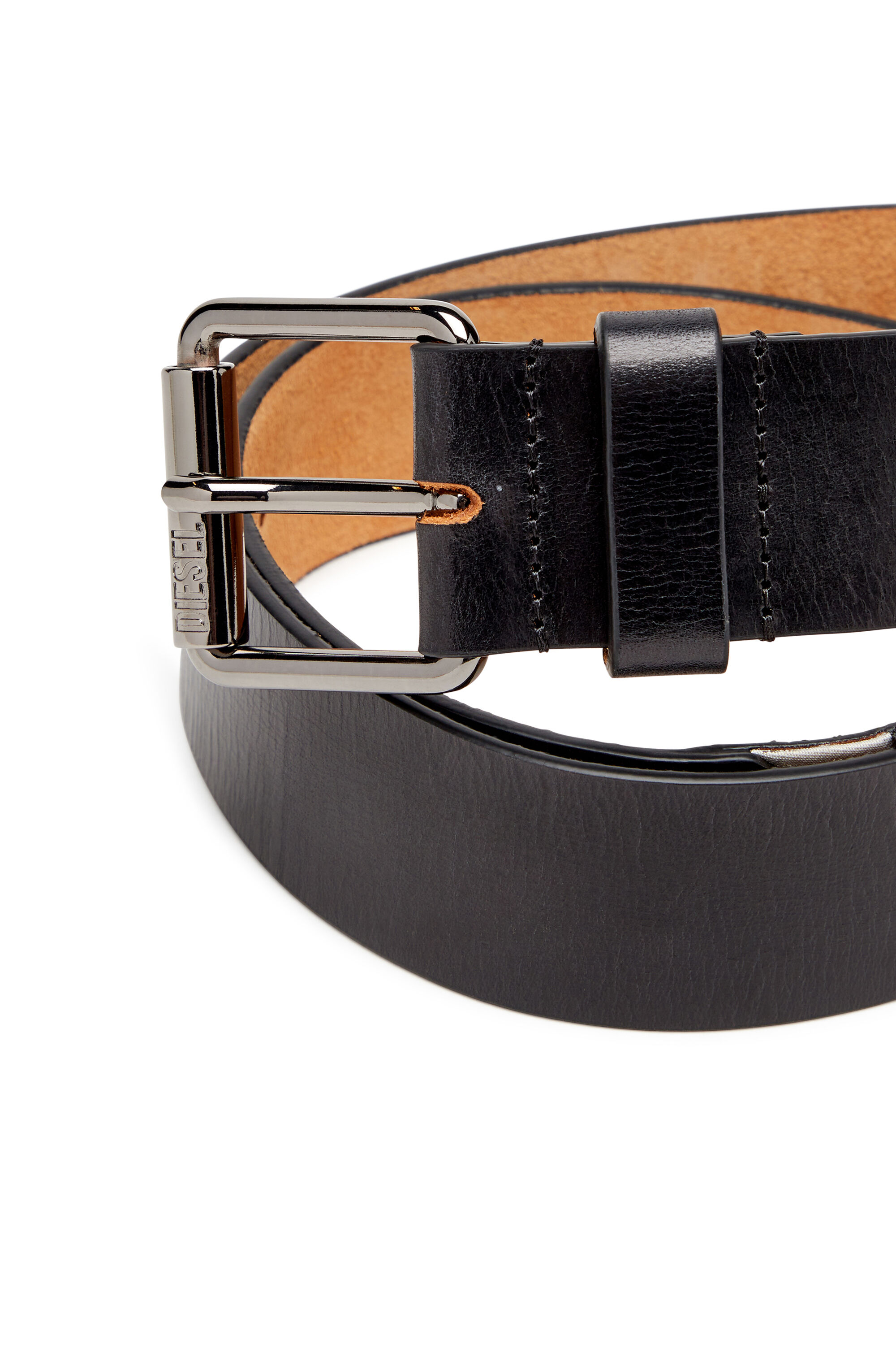 Diesel - B-FLAG, Male's Leather belt with fifth pocket logo flag in Black - 3