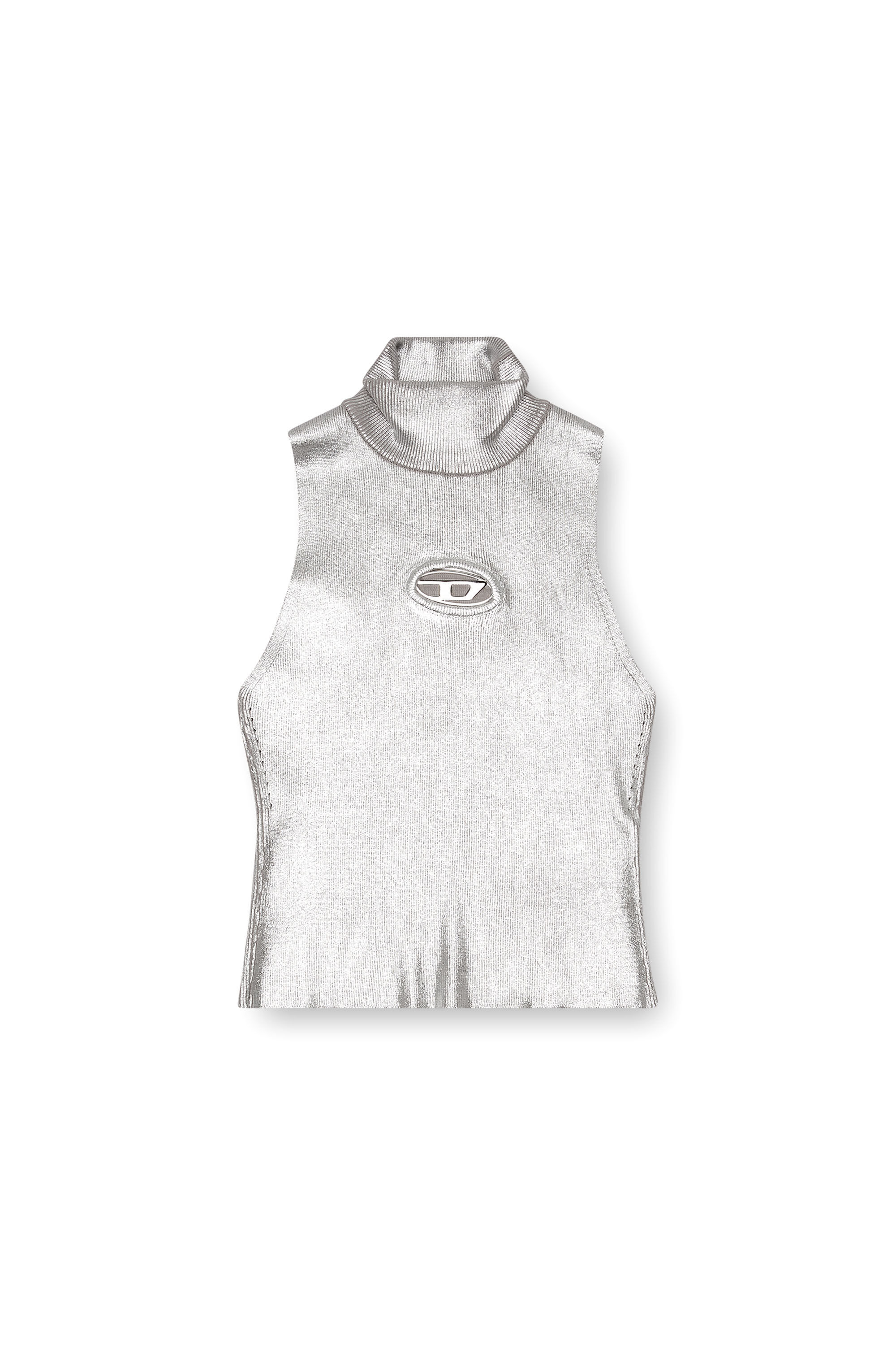 Diesel - M-ONERVAX-TOP, Female's Tank top in metallic knit in Silver - 2