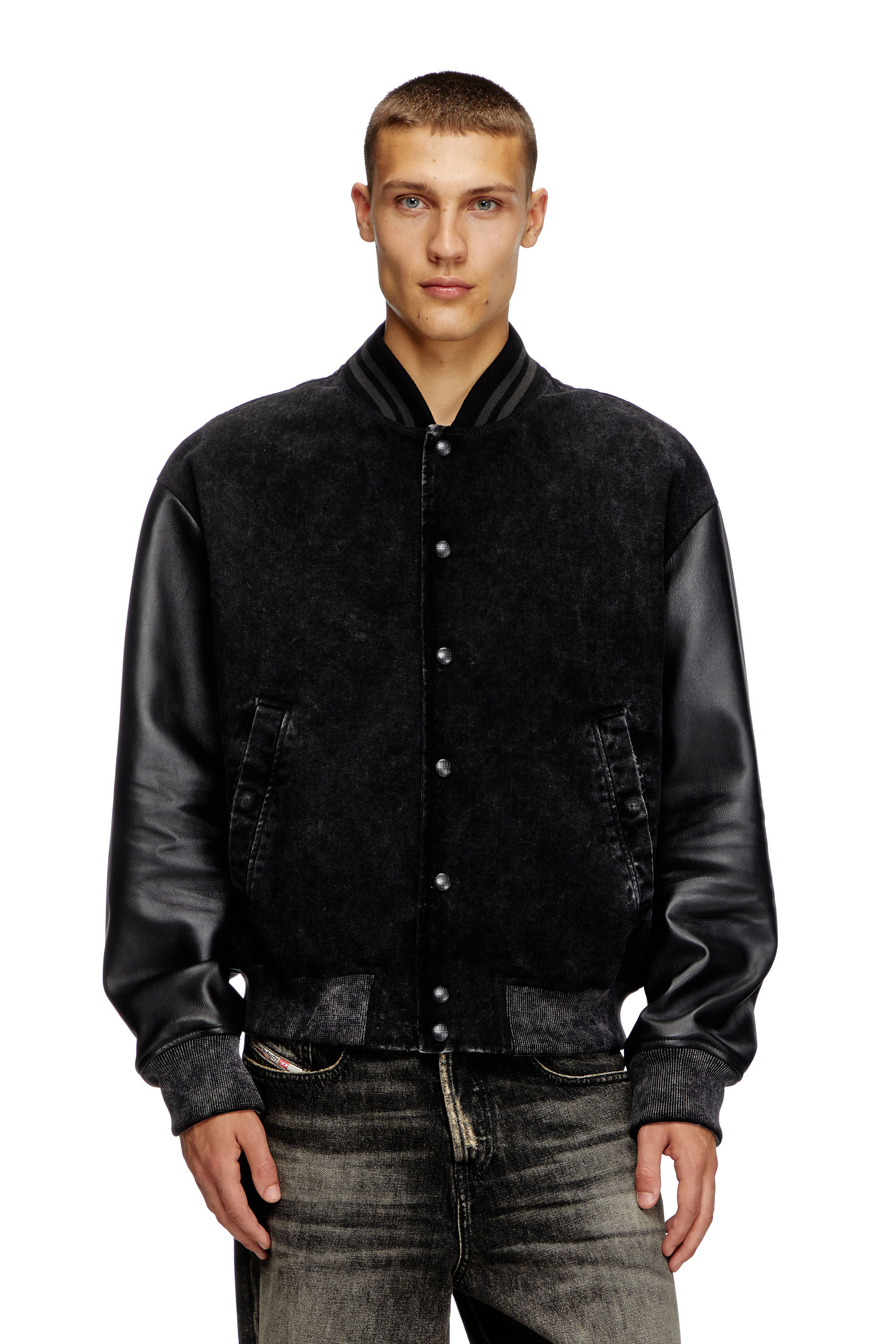 Diesel - L-NYN, Male's Denim and leather bomber jacket in Black - 3