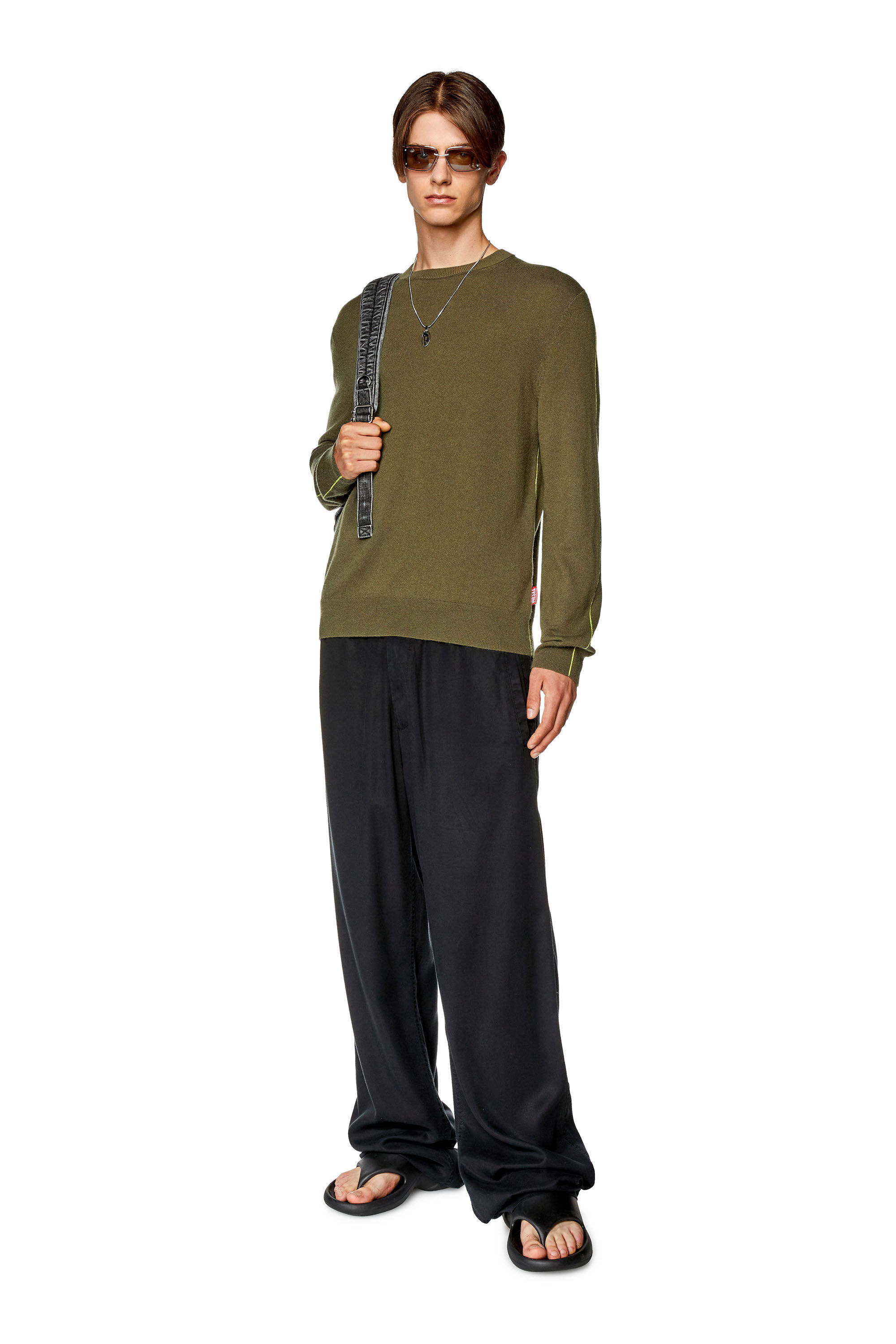 Diesel - K-VROMO, Male's Jumper with contrast piping in Olive Green - 1