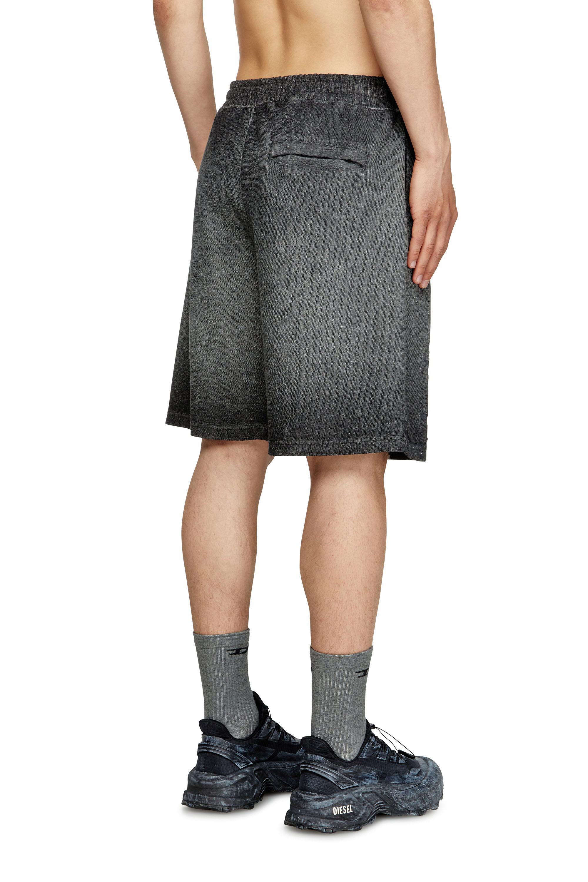 Diesel - P-CROWDE, Male's Sweat shorts with phoenix devoré in Dark Grey - 4