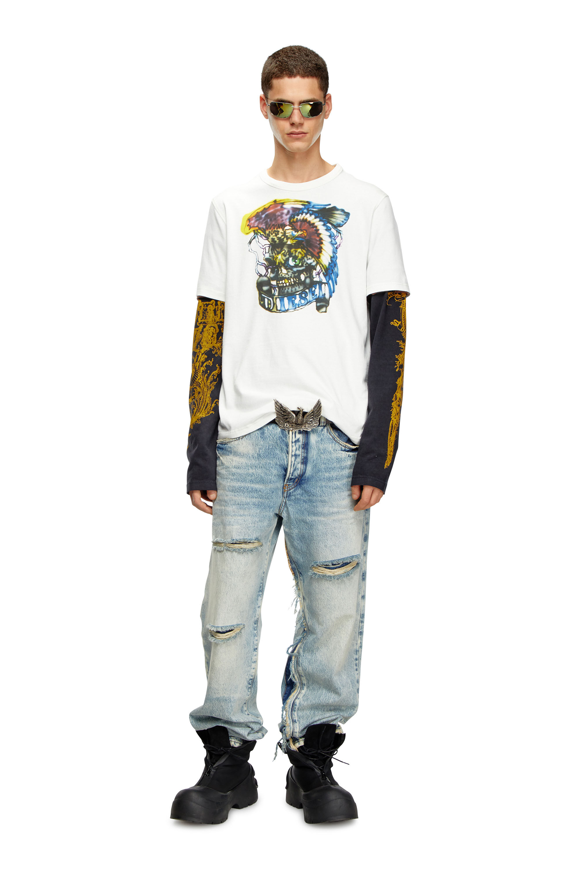 Diesel - T-ADJUST-Q3, Male's T-shirt with tattoo-inspired prints in White - 1