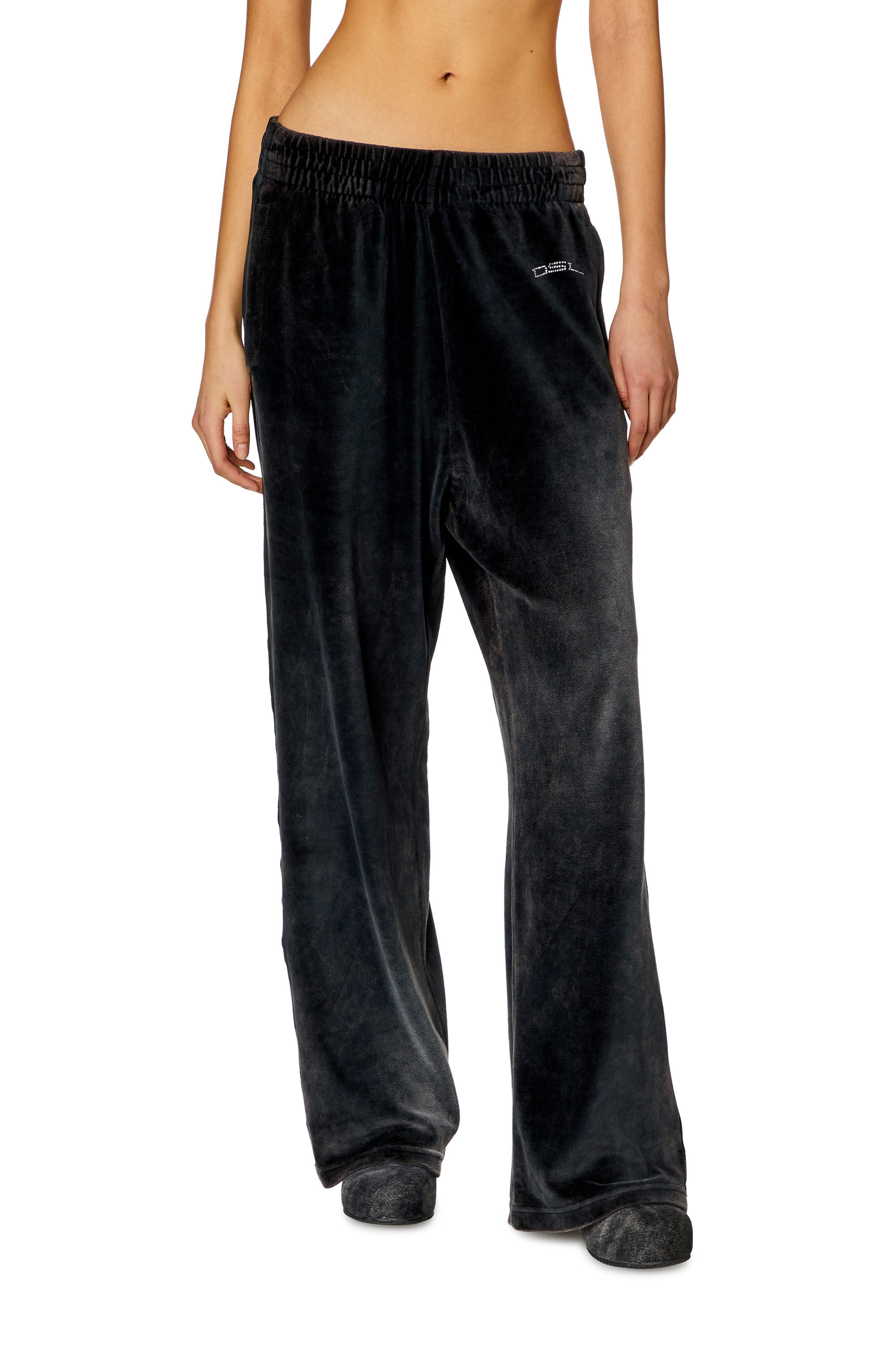 Women s Acid wash chenille wide leg sweatpants Black Diesel
