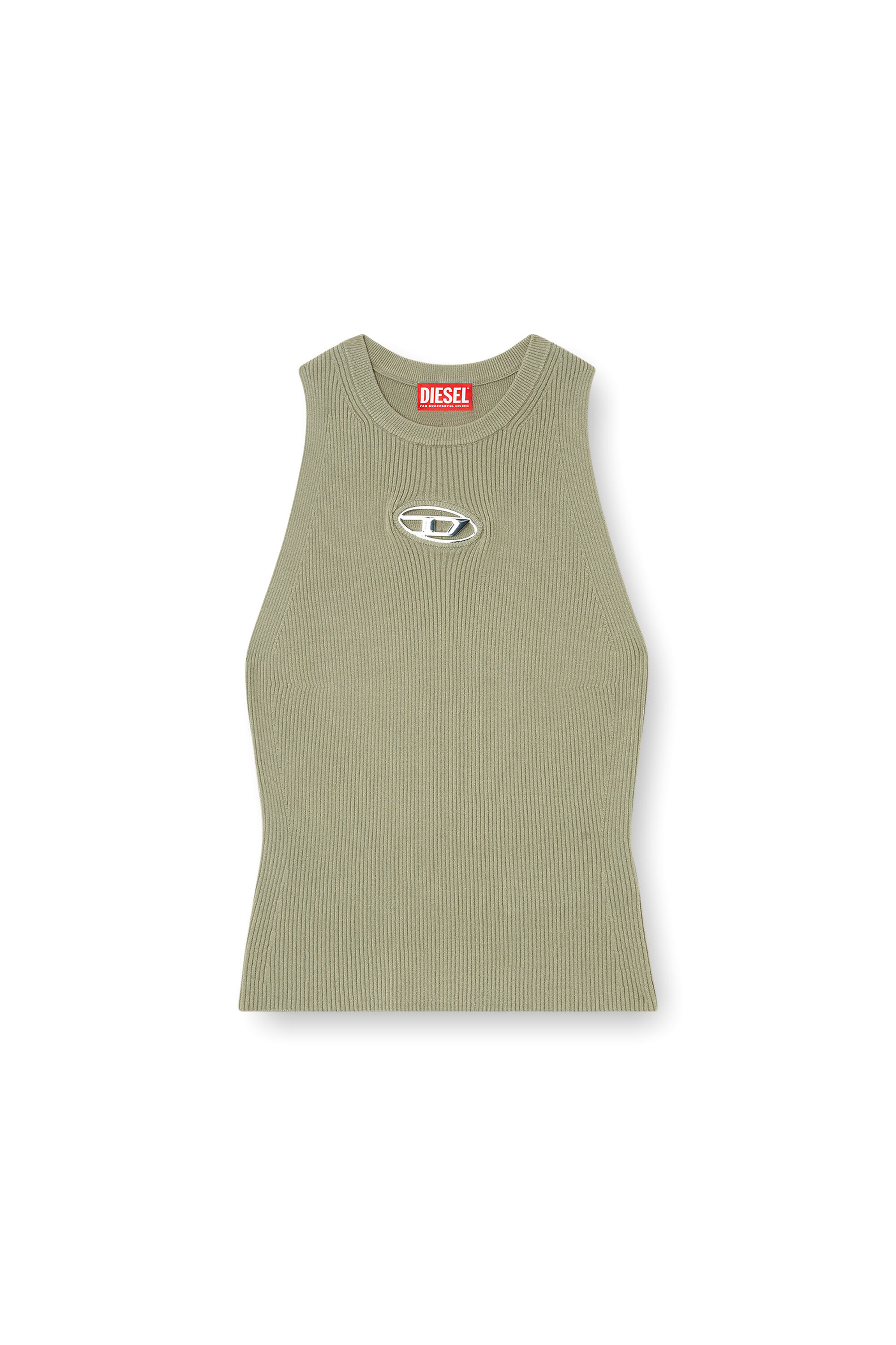 Diesel - M-CADDIX-TOP, Top en maille côtelée avec petite plaque à logo Femme in Vert - 2