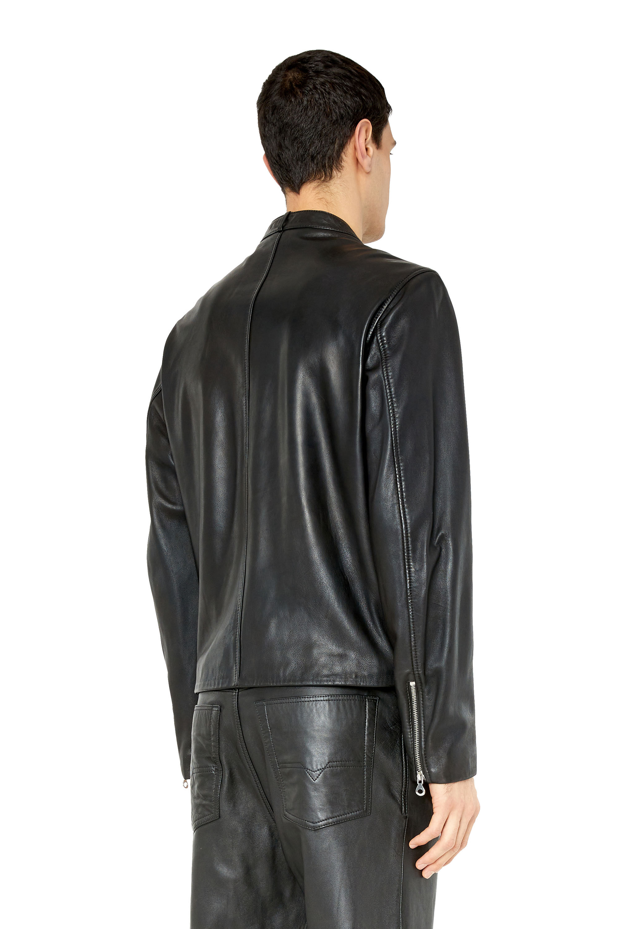 L METAL Man Leather biker jacket with logo plaque Diesel