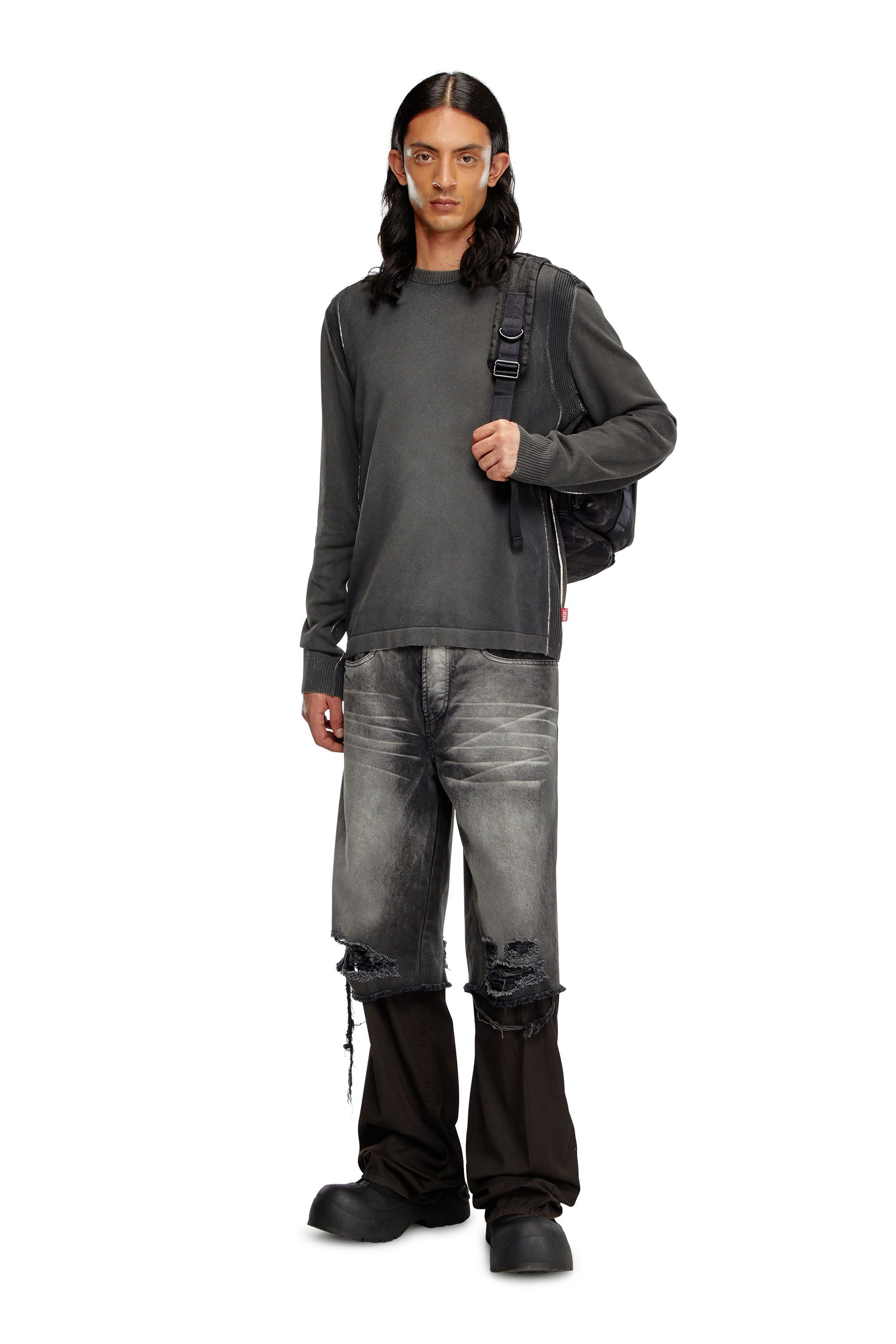 Diesel - K-DENIM-ROUND, Male's Jumper in treated cotton in Black - 1