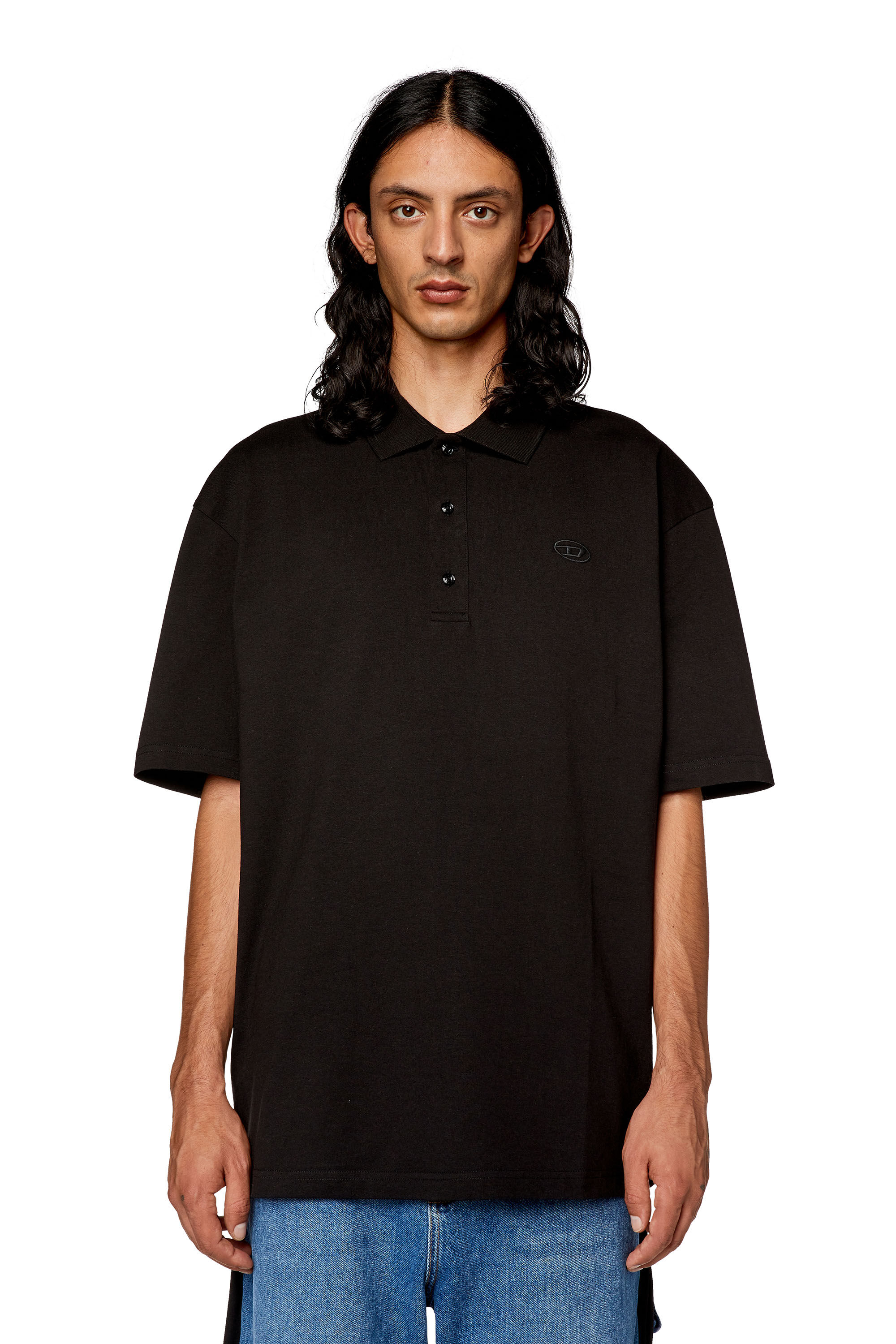 Black polo shirt and jeans on sale