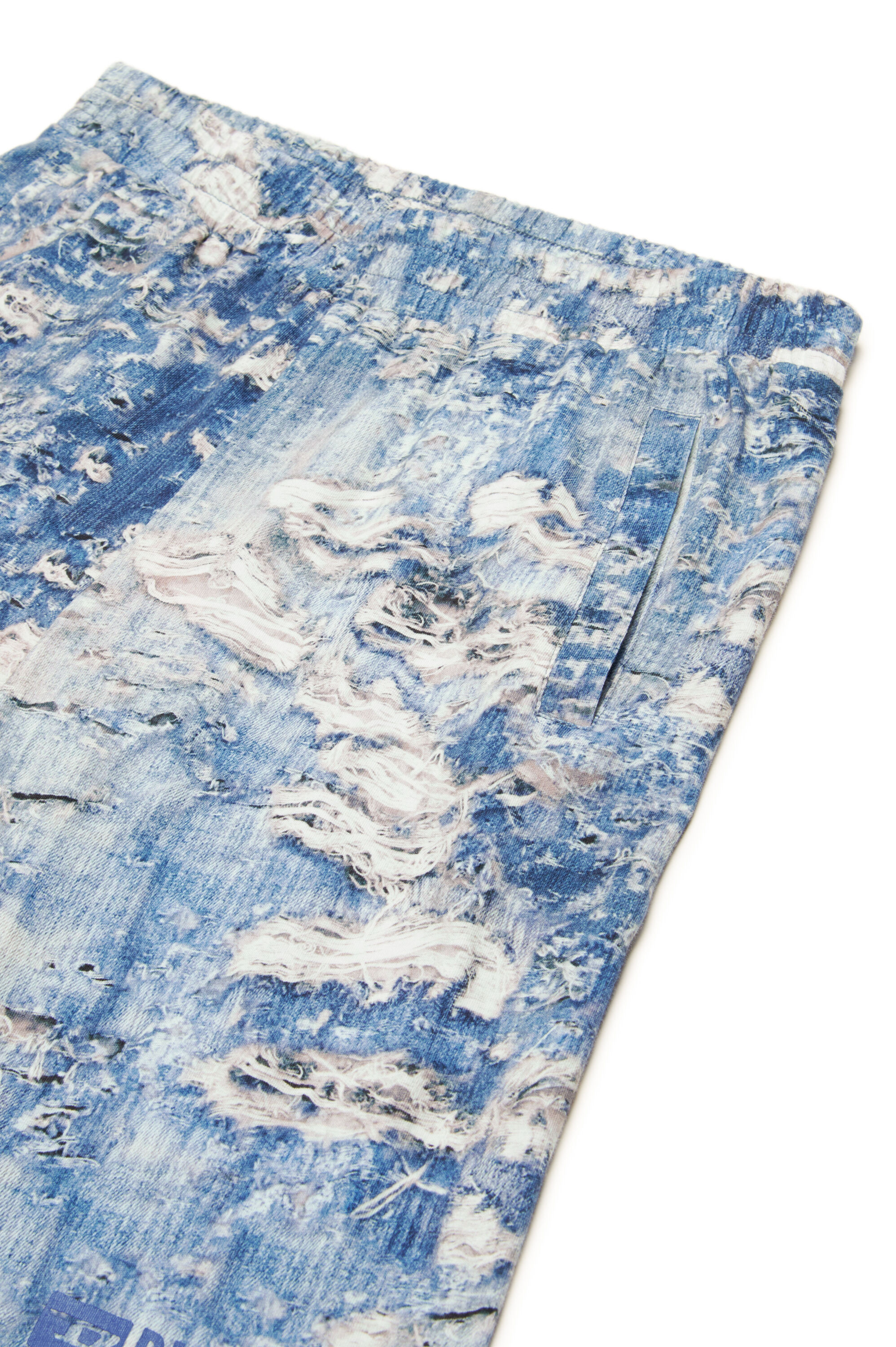 Diesel - PARSTON, Male's Sweat shorts with Tiger Breaks trompe l'oeil in Blue - 3