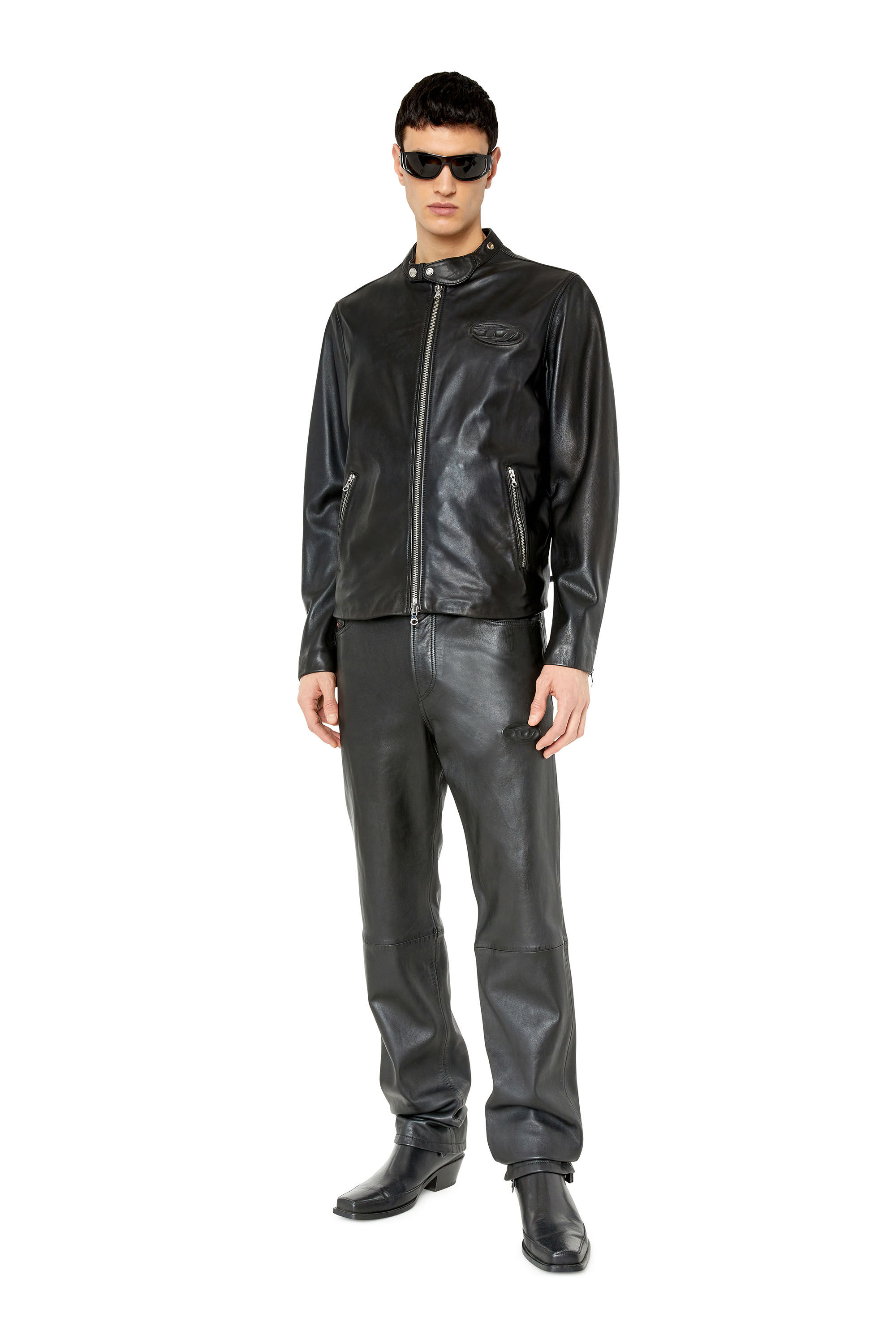 L-METAL Man: Leather biker jacket with logo plaque | Diesel L-METAL Man: Leather biker jacket with logo plaque | Diesel