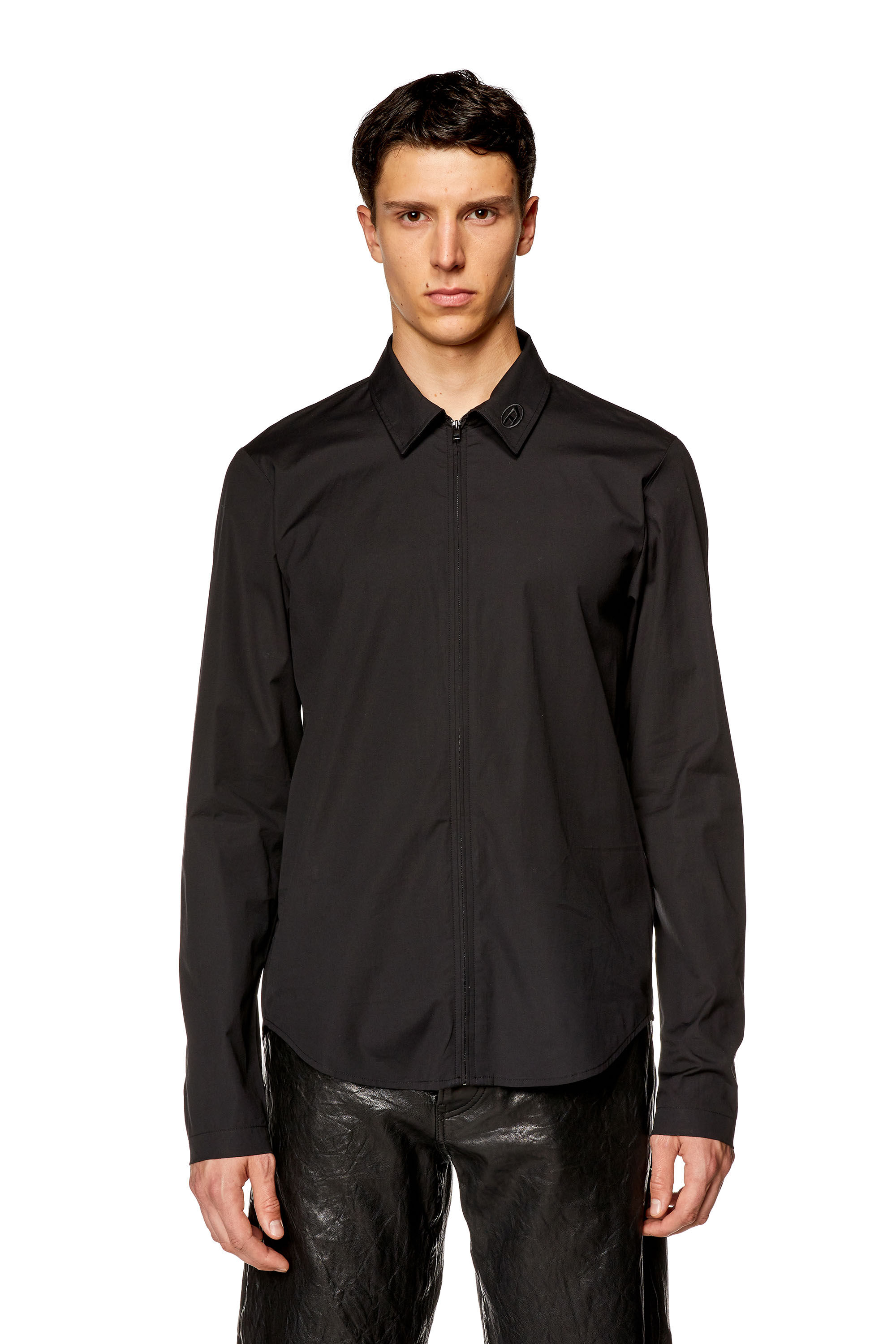 Chemise zippee avec logo brode Homme Noir Diesel