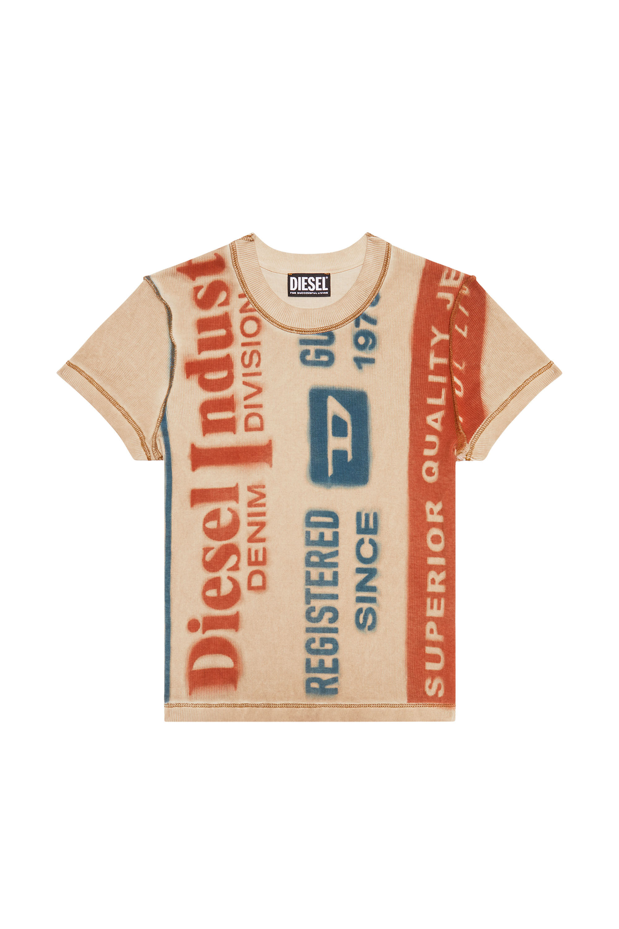 Diesel - T-SKINZY-G2, T-shirt avec imprimé empiècement jacron Femme in Beige - 2