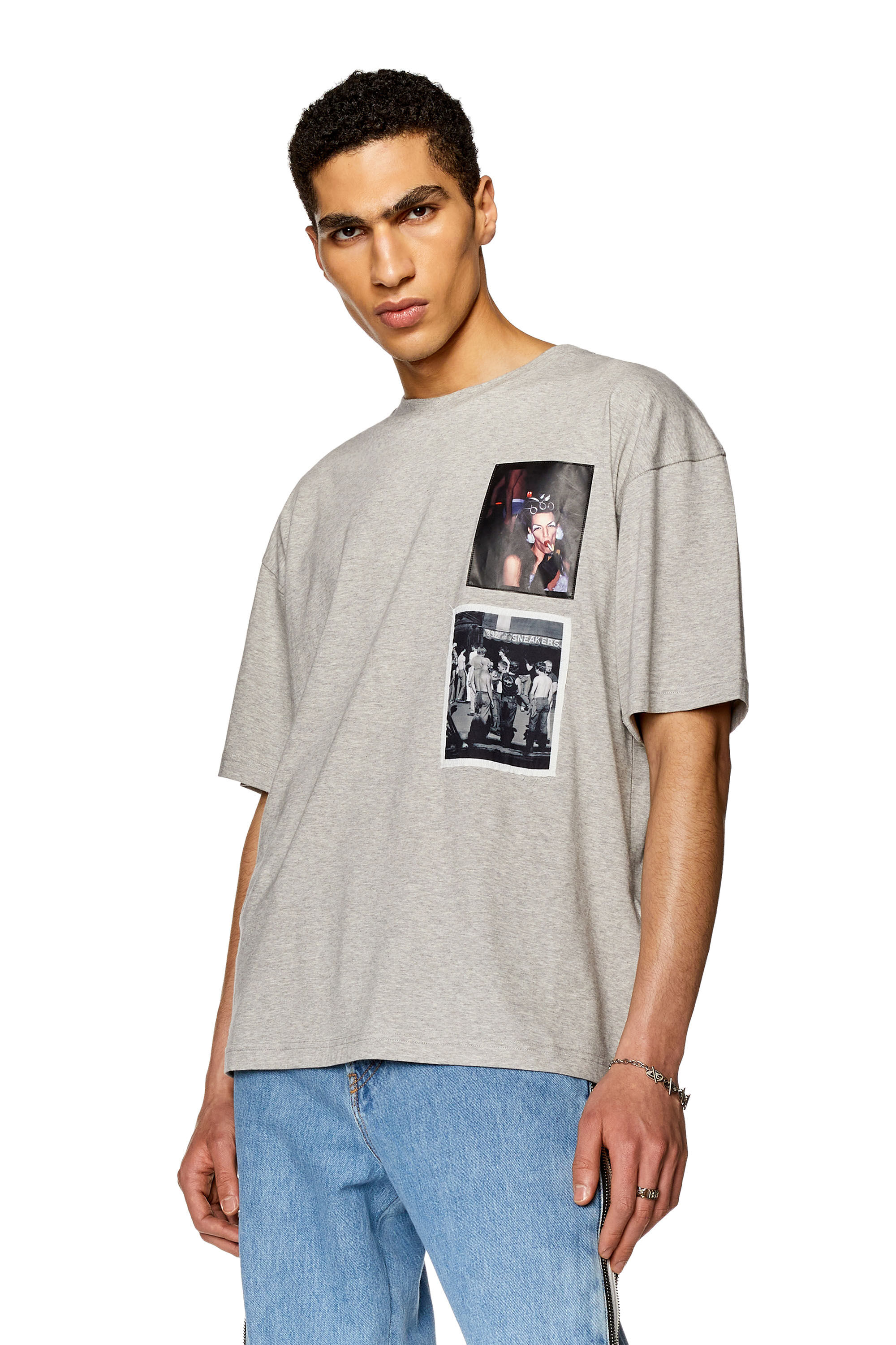 Diesel - PR-T-NLABEL-23, T-shirt boxy avec empiècements Mixte in Gris - 3