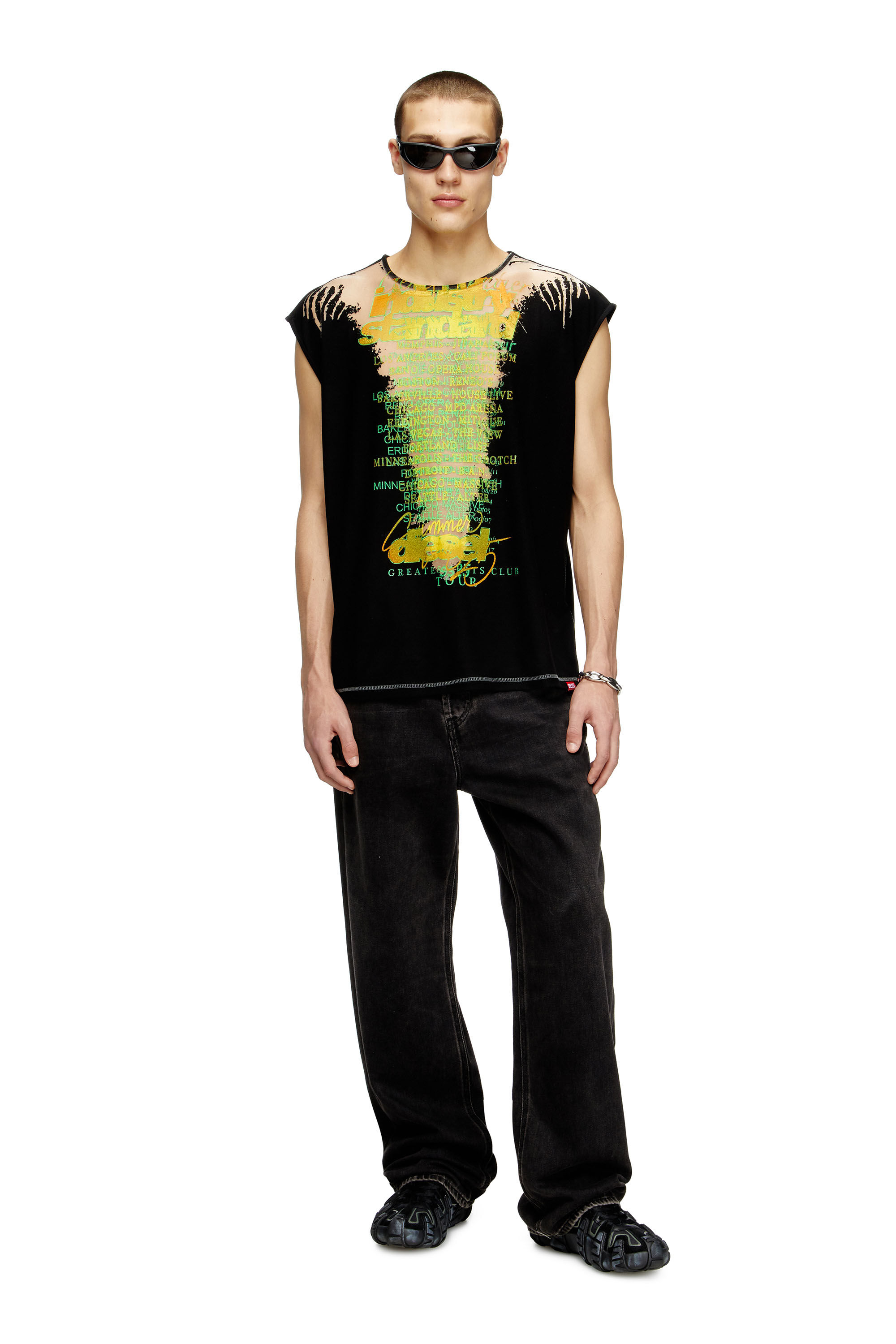 Diesel - T-ISAK-A, T-shirt sans manches avec imprimé paroles Mixte in Noir - 1