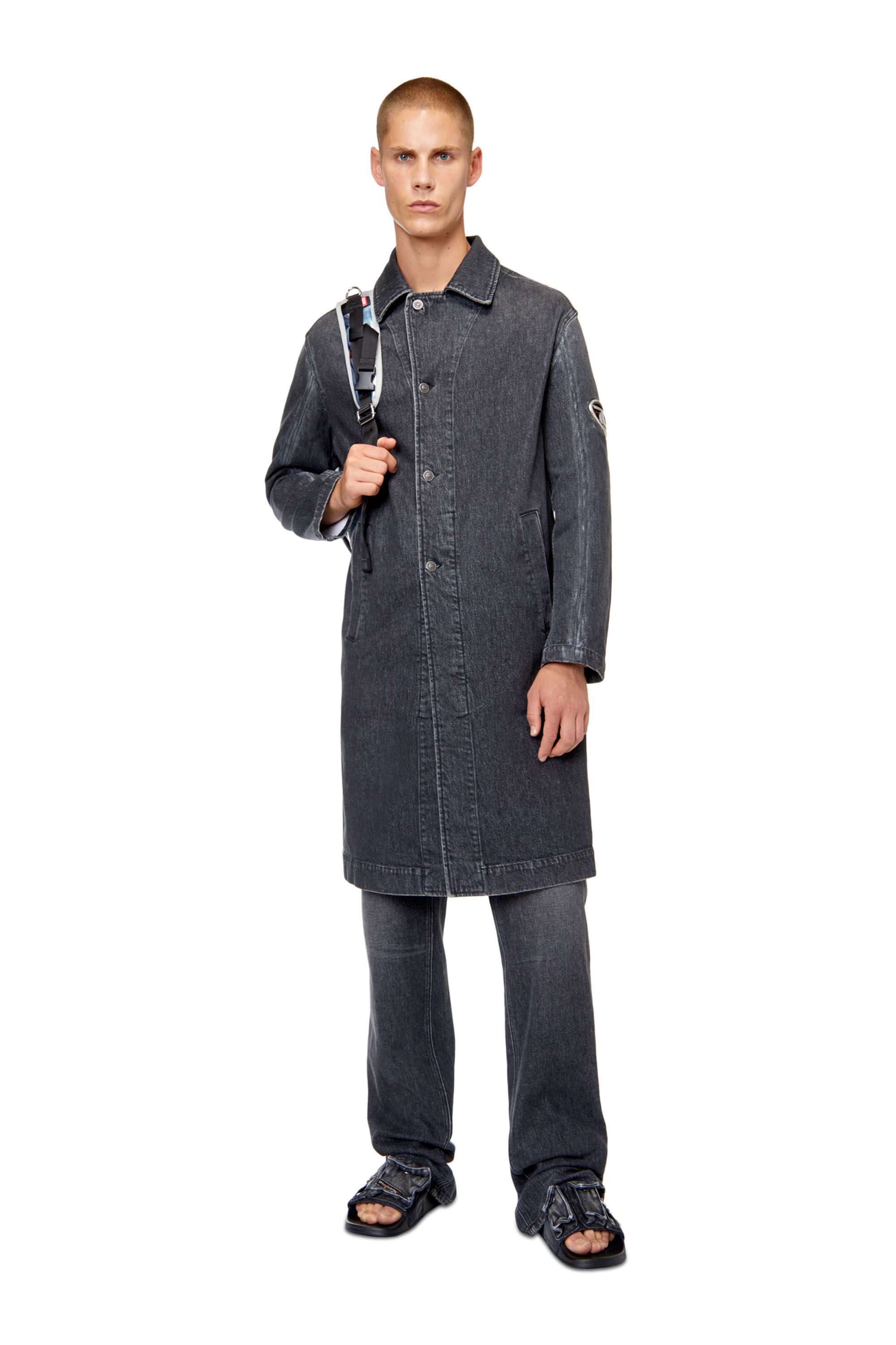 D ROKU LONG FSC1 Man Long jacket with cut out metal D logo Diesel