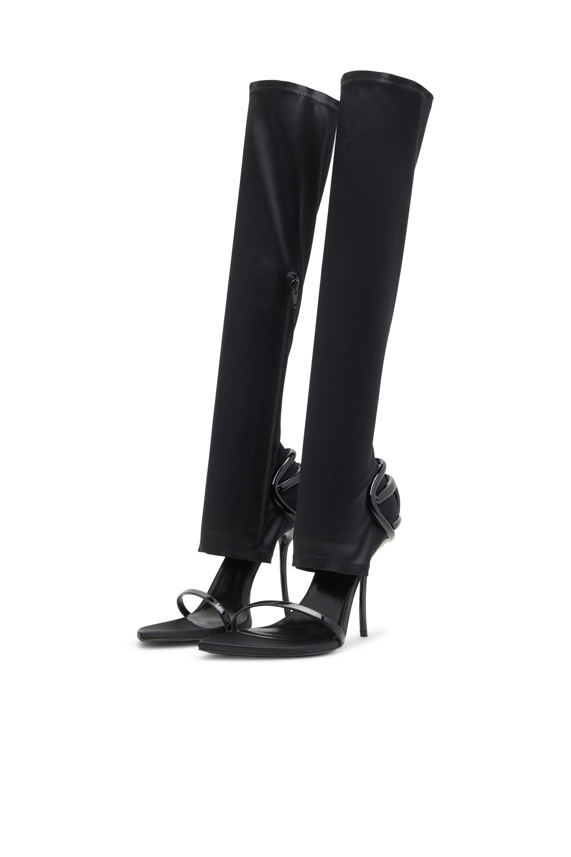 Diesel - D-TEN&HALF SDL KB, Female's D-Ten&Half-Stiletto knee boot sandals in stretch satin in Black - 7