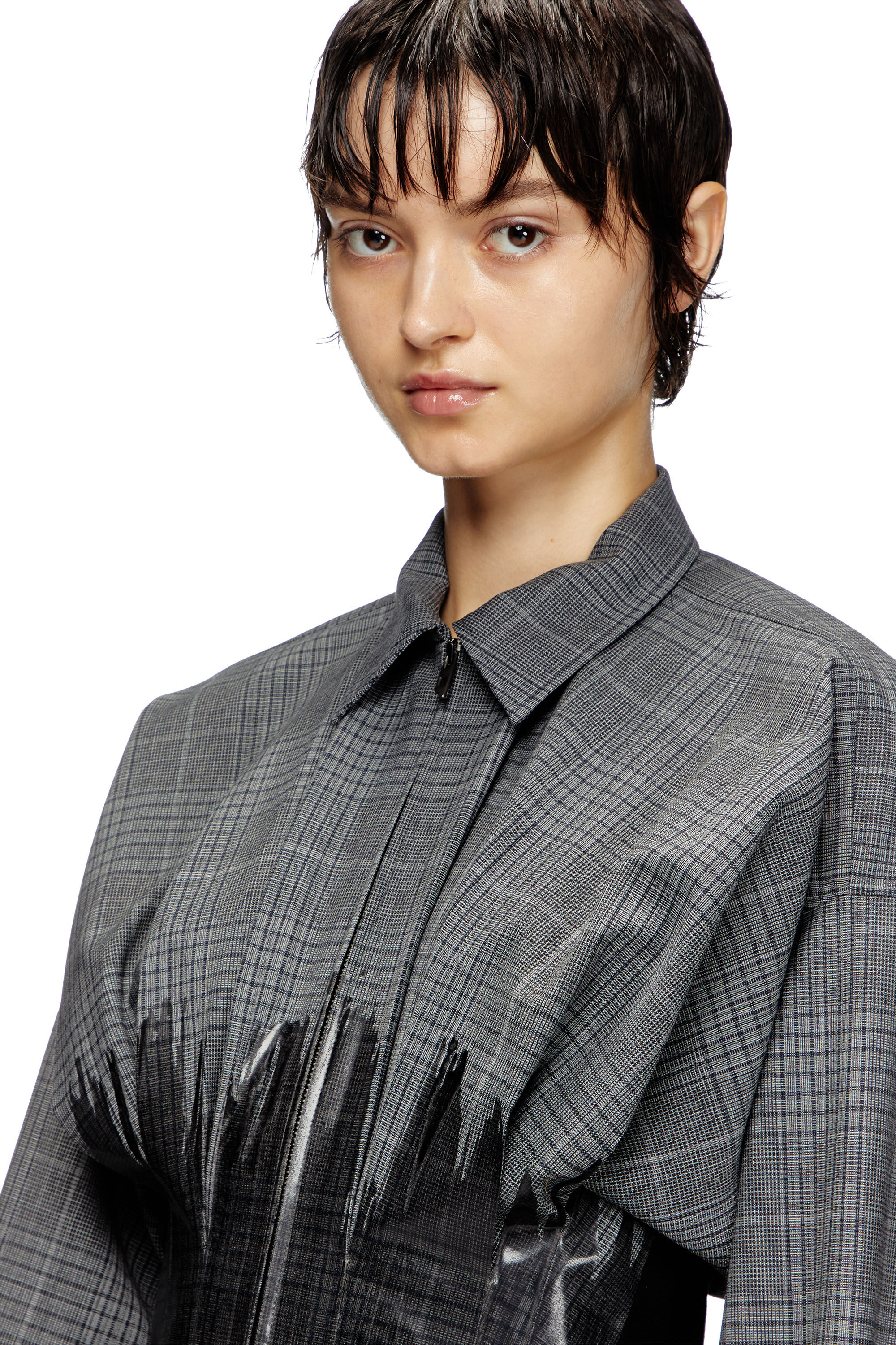 Diesel - C-ANBU, Veste-chemise avec épaules tombantes Prince-de-Galles Femme in Gris - 4