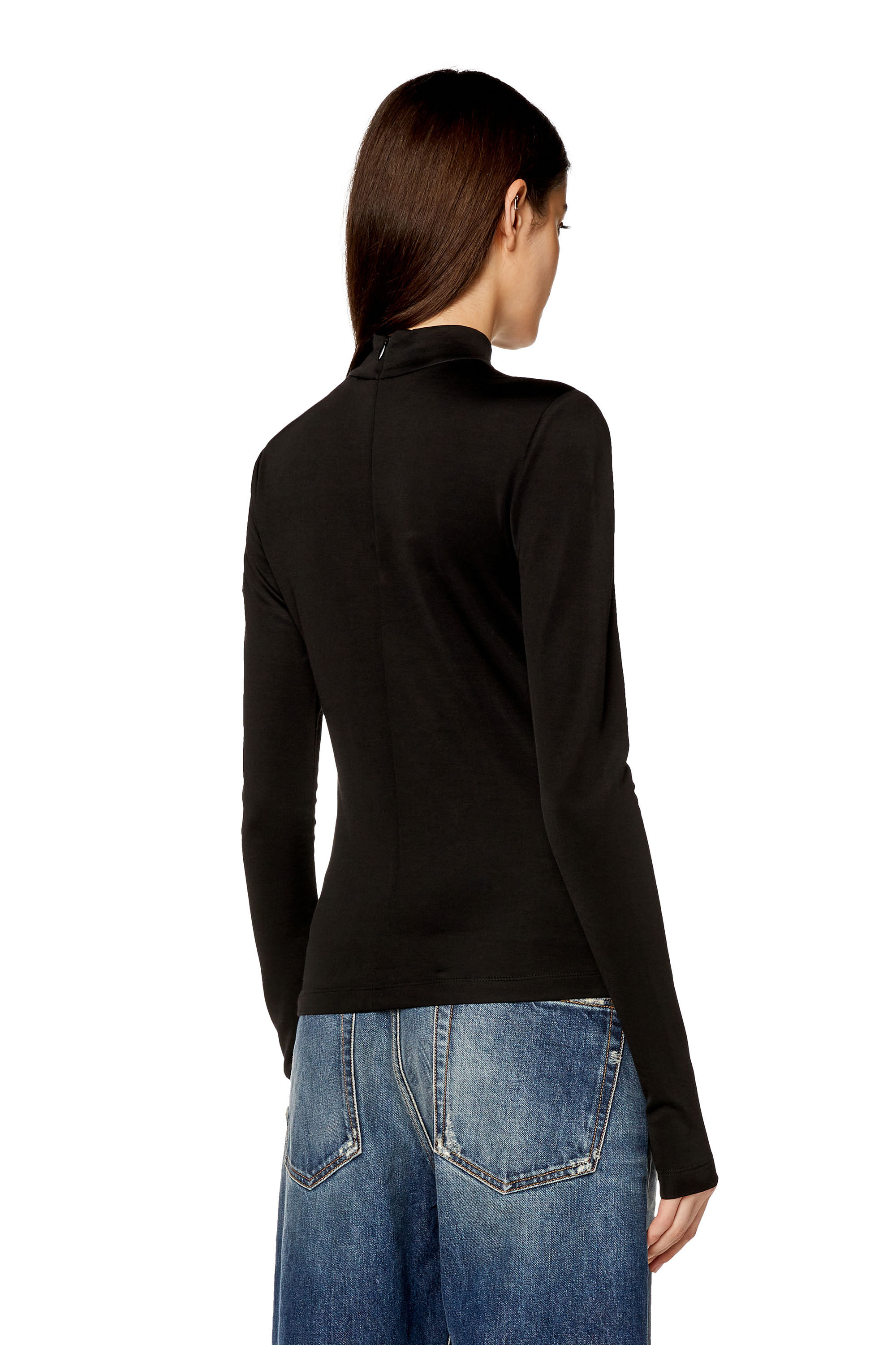 Diesel - T-ASTRA-OD, Top à col montant en interlock stretch Femme in Noir - 5