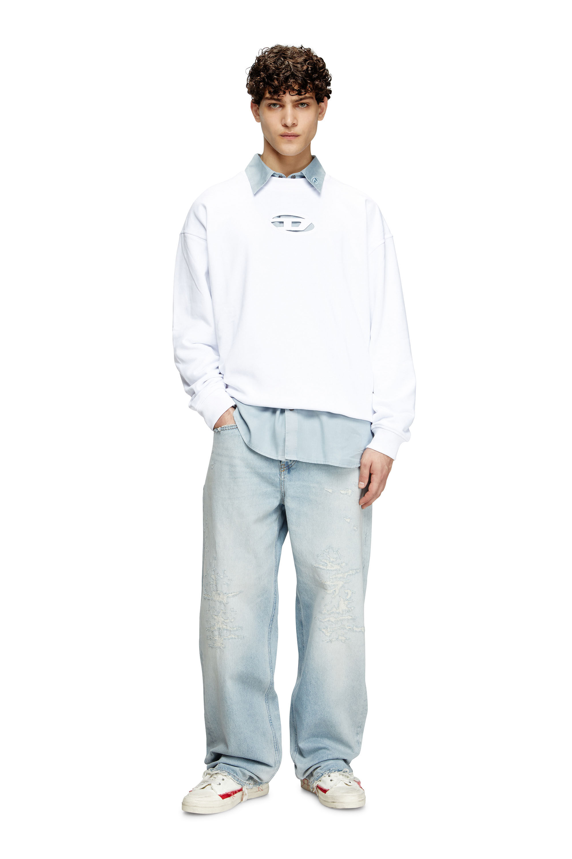 Diesel - S-BOXT-OD, Sweat-shirt avec cut-out Oval D Homme in Blanc - 1