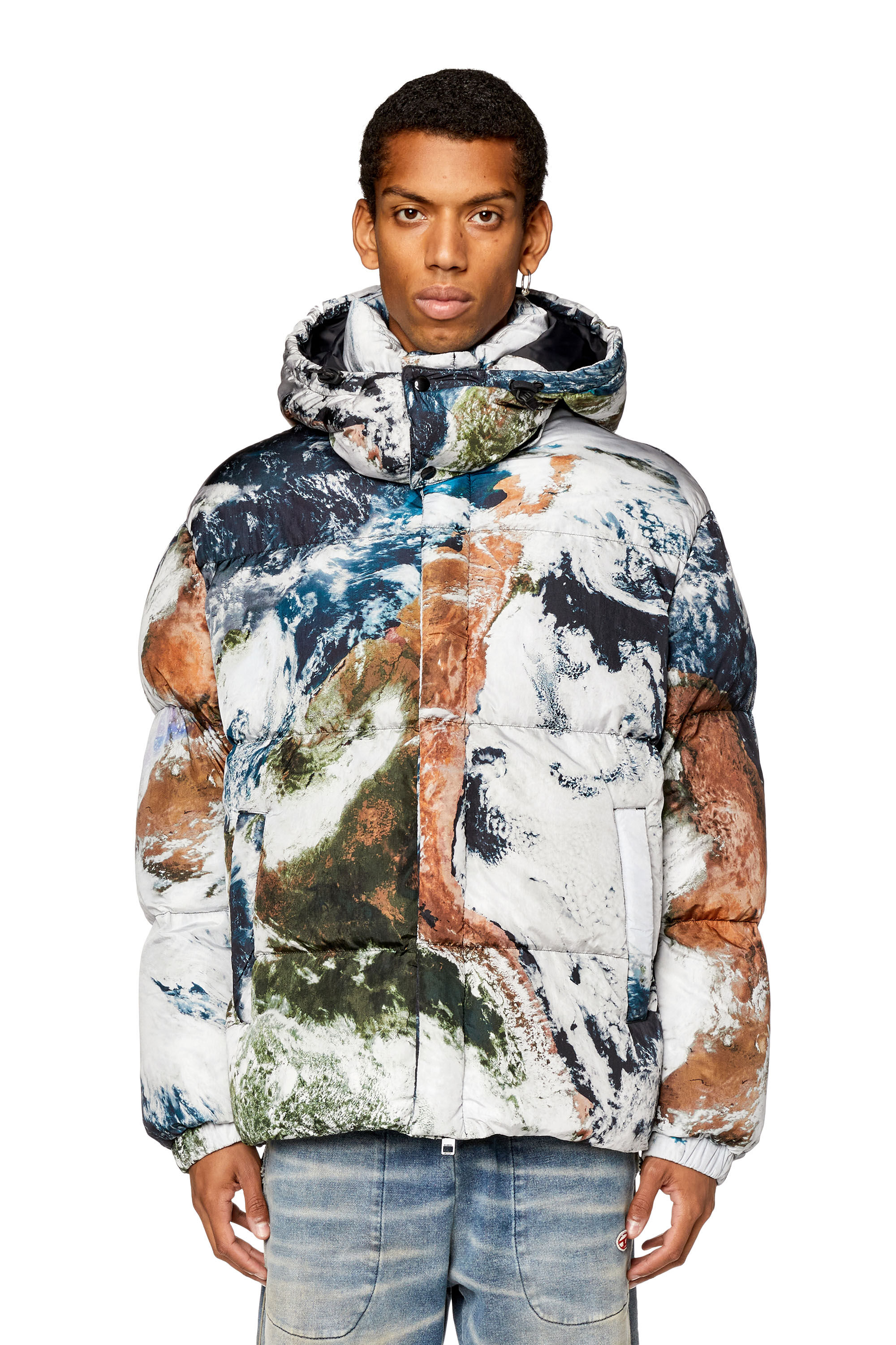 Men's Padded jacket with Planet print | W-ROLFYS-FD-PRINT Diesel