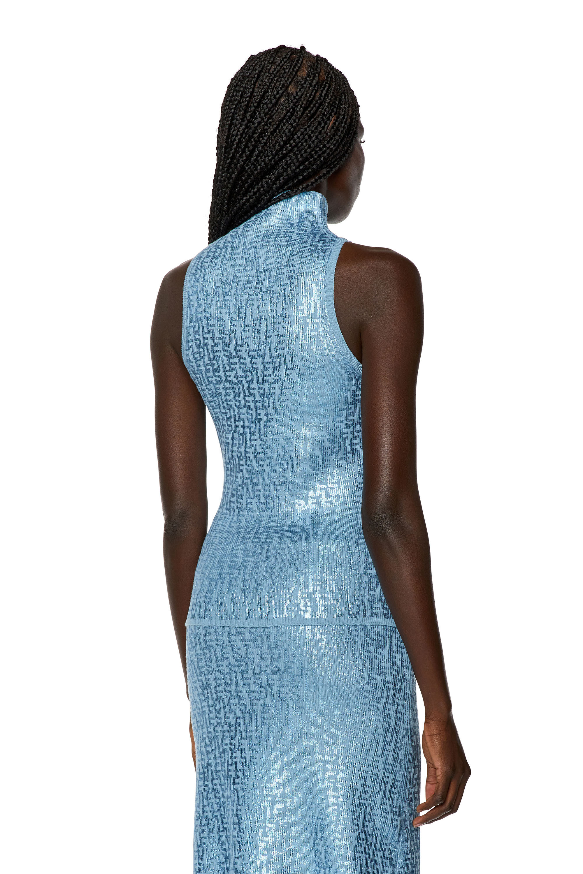 Diesel - FF-M-EGEO, Débardeur avec imprimé monogram métallisé Femme in Bleu - 4
