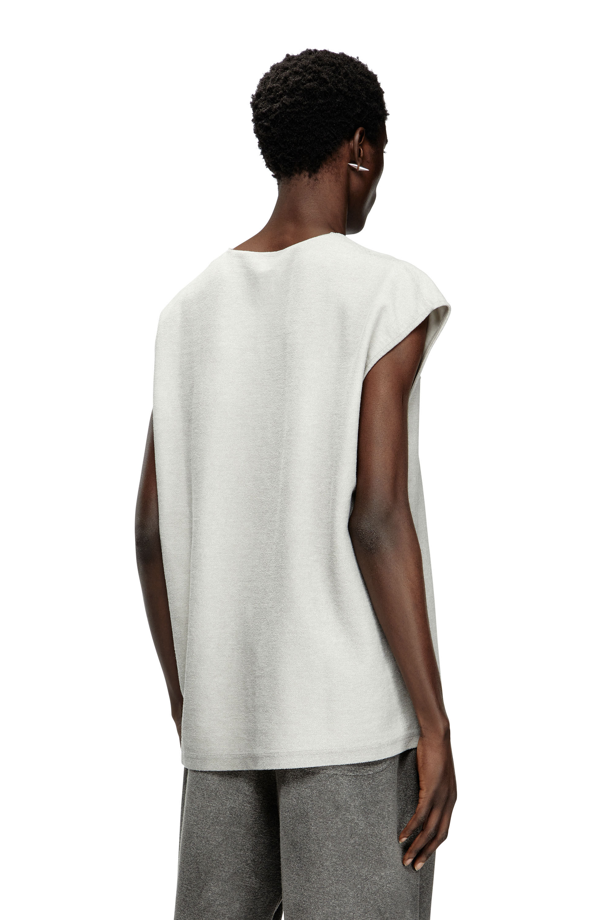 Diesel - S-RUB-SL, Male's Sleeveless sweatshirt with distressed front in Light Grey - 4