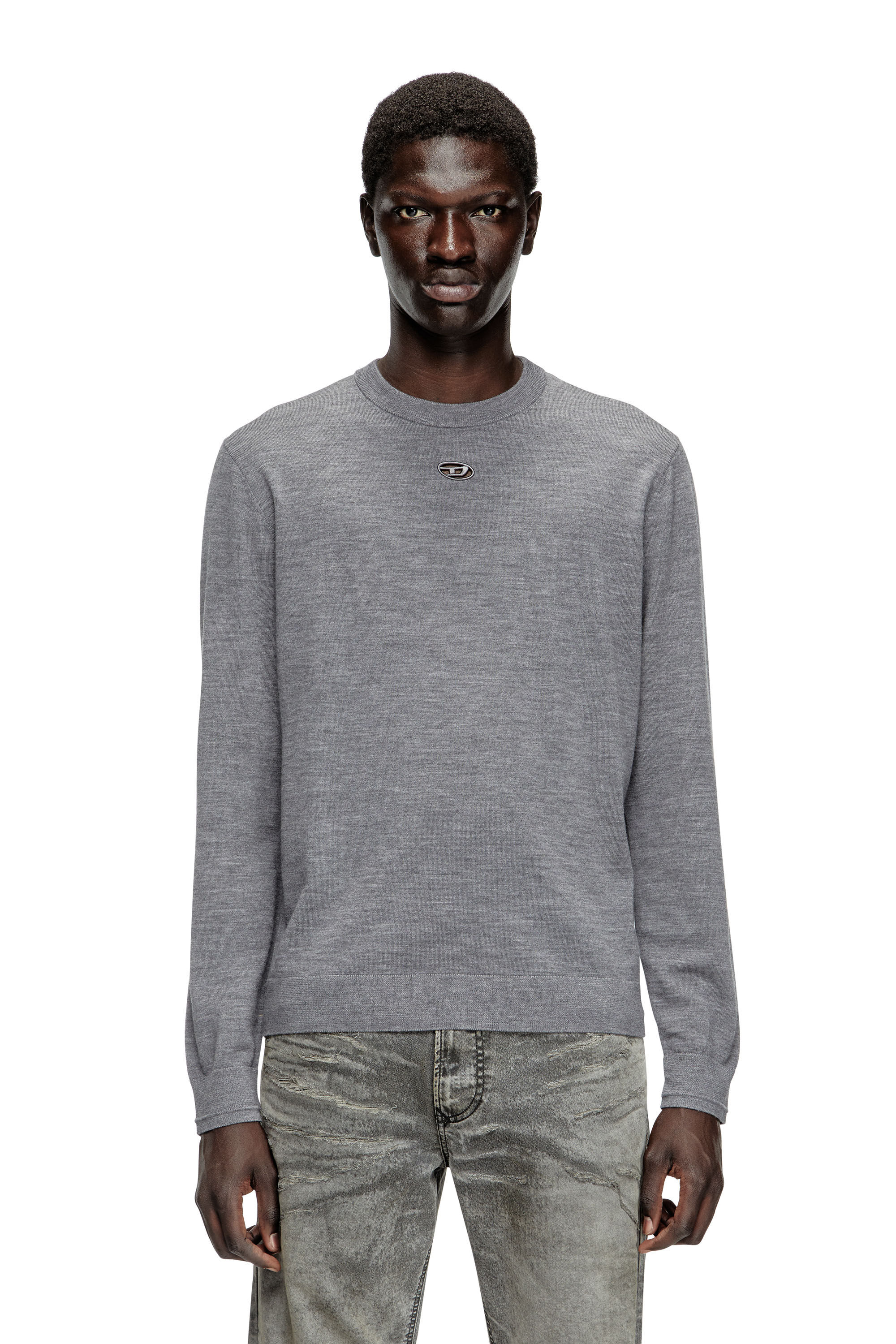 Diesel - K-VALIAM, Male's Wool jumper with cut-out logo in Grey - 3
