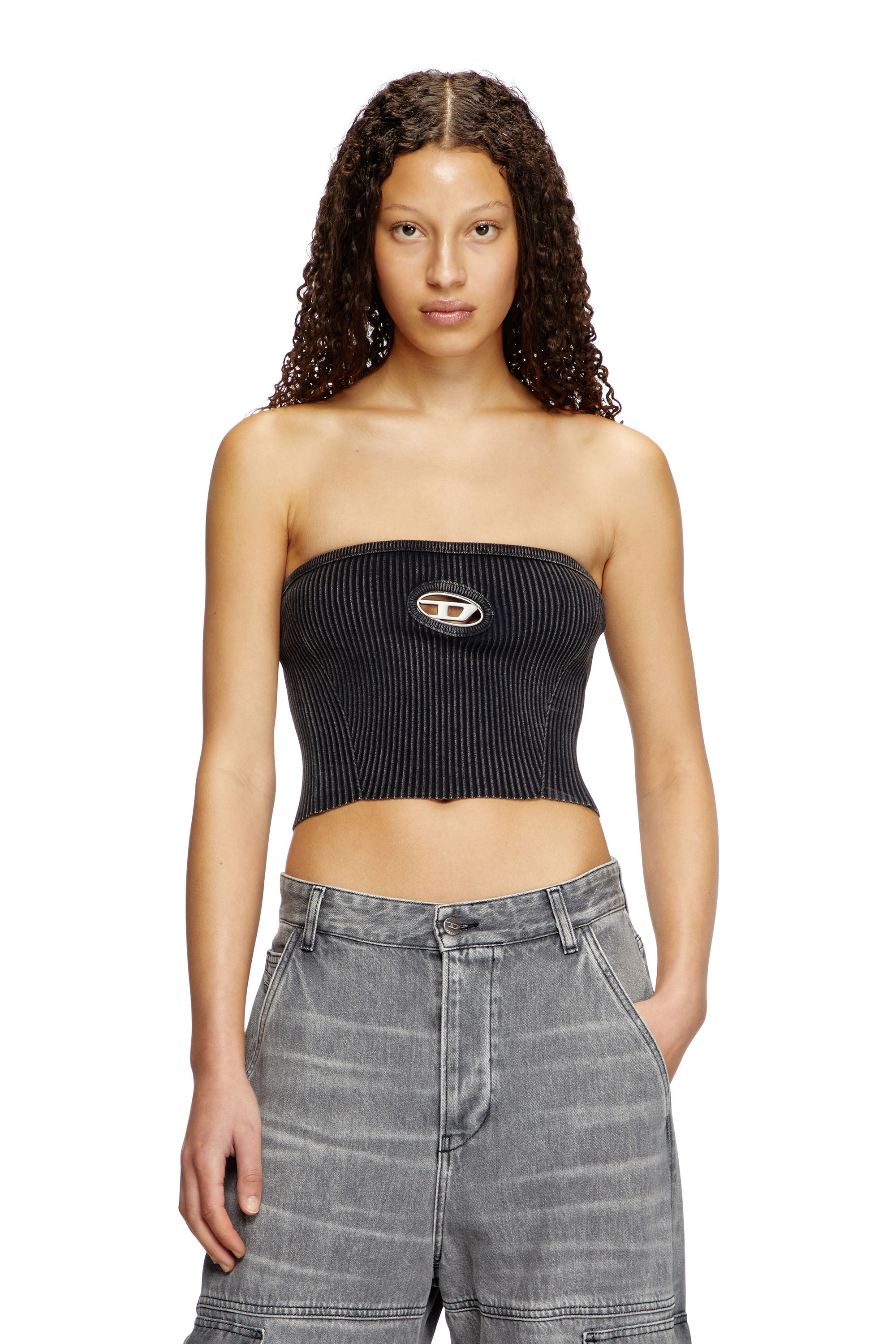 Diesel - M-CLARKSVILLEX-C, Female's Knit tube top with cut-out logo in Black - 3