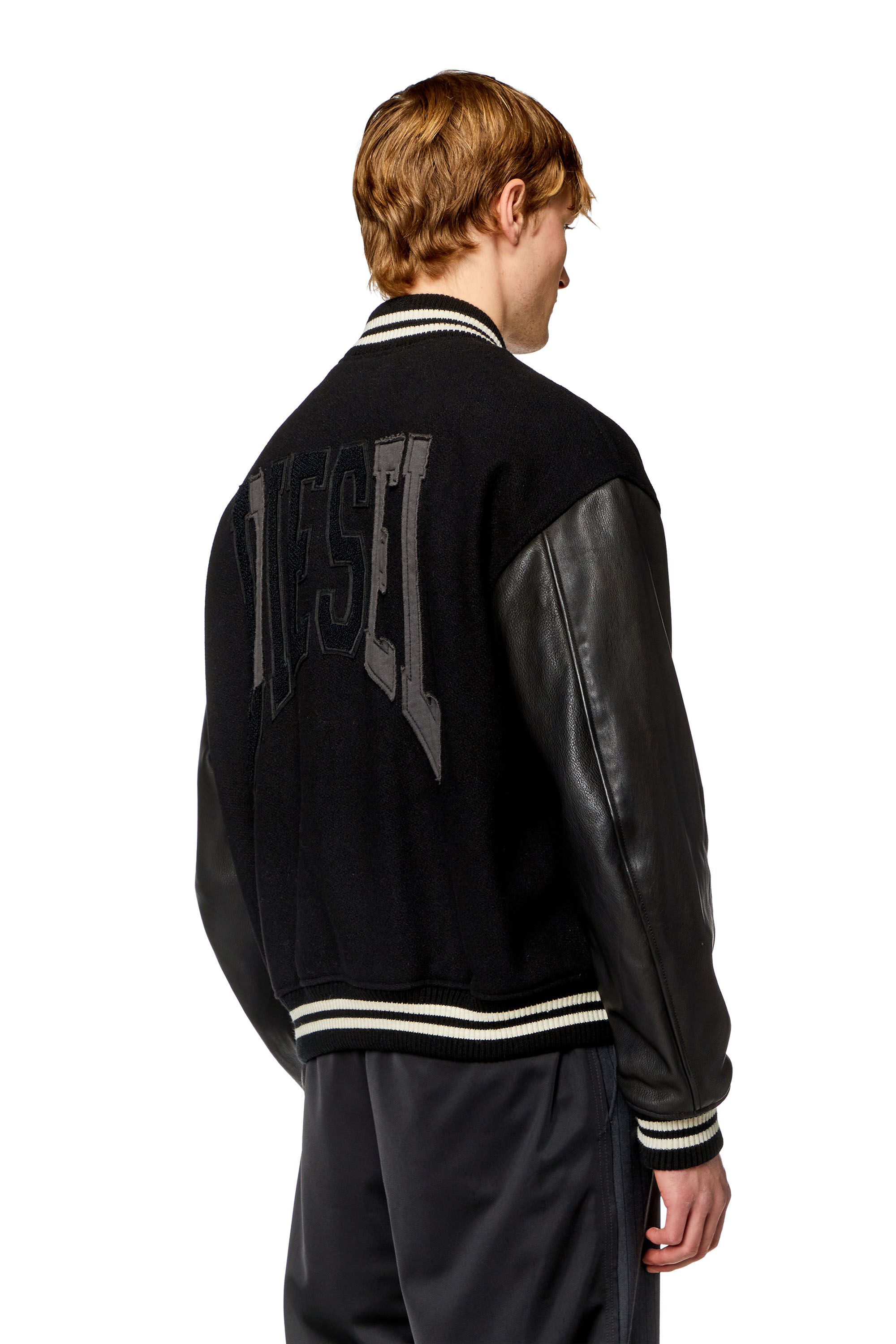 Men's Varsity bomber jacket in wool and leather | Black | Diesel