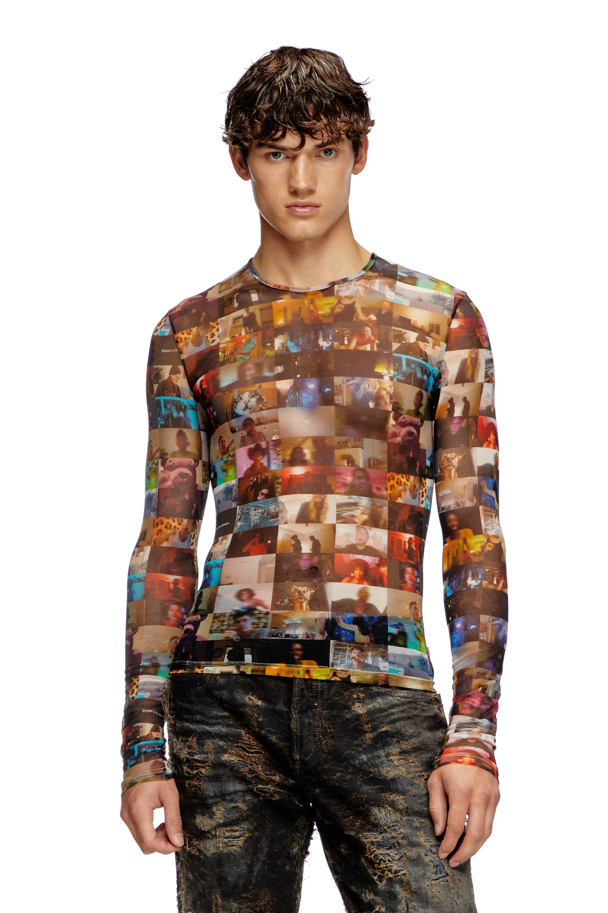 Diesel - T-LIXY, Male's Stretch tulle top with Livestream print in Multicolor - 3