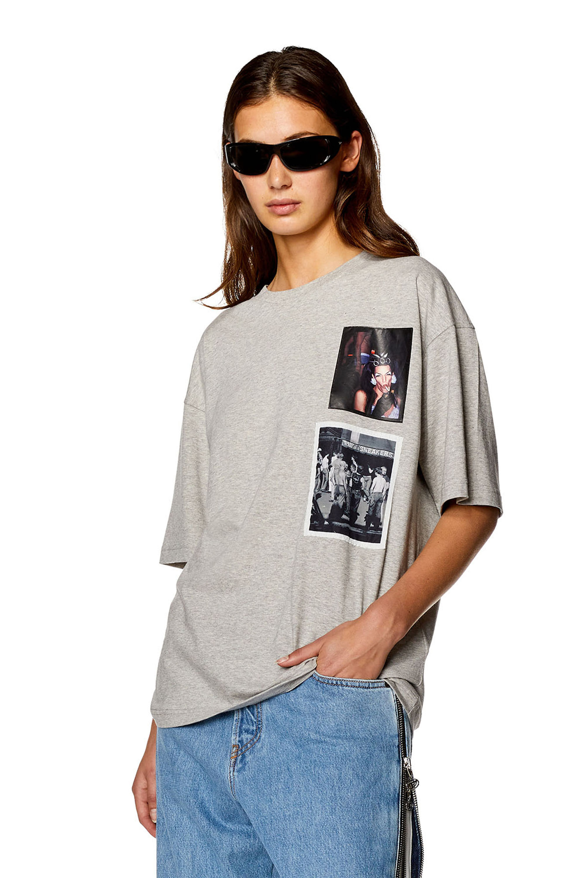 Diesel - PR-T-NLABEL-23, T-shirt boxy avec empiècements Mixte in Gris - 5