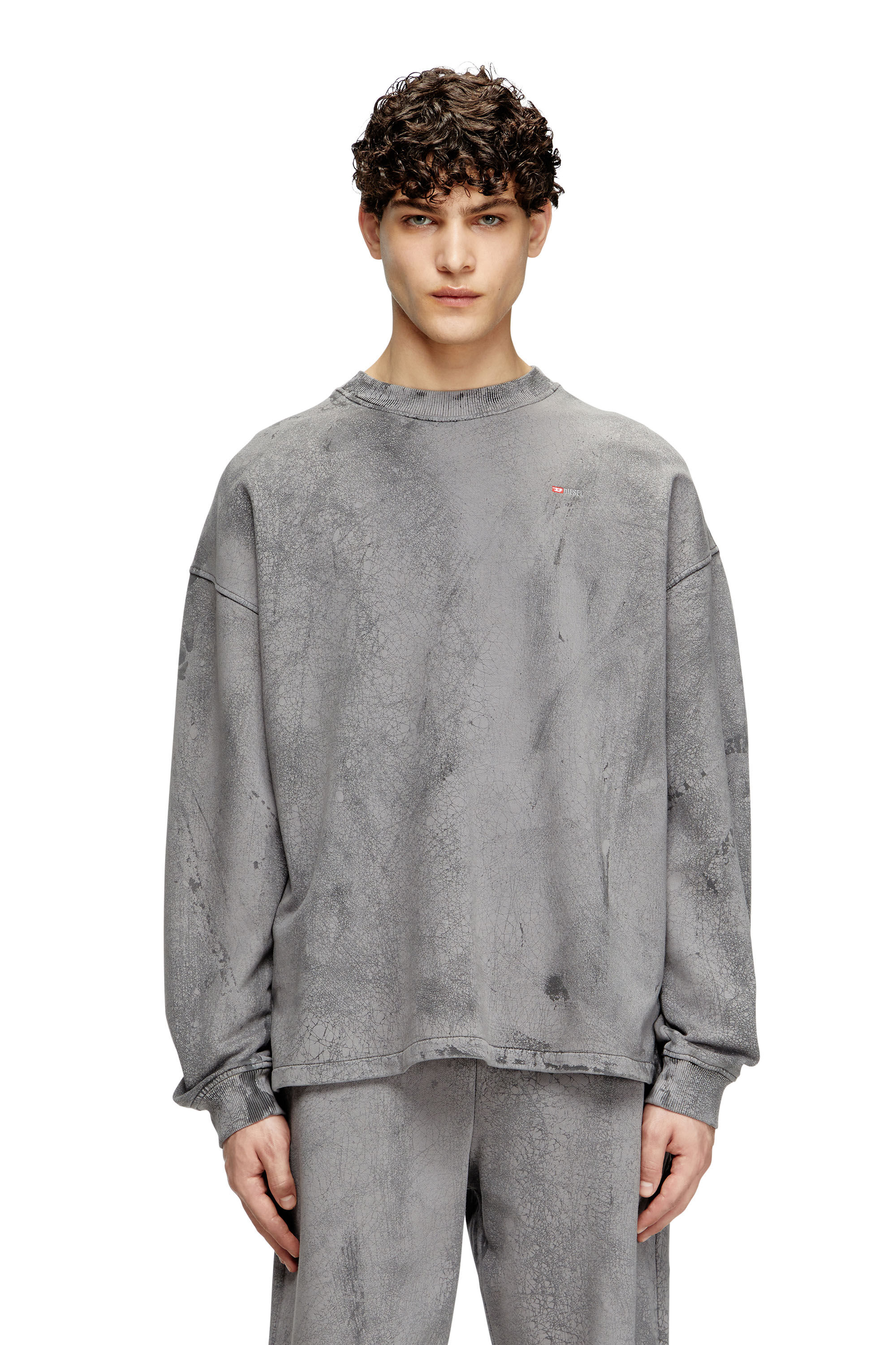Diesel - S-BAXT-T1, Male's Cracked-effect sweatshirt with micro logo in Grey - 3