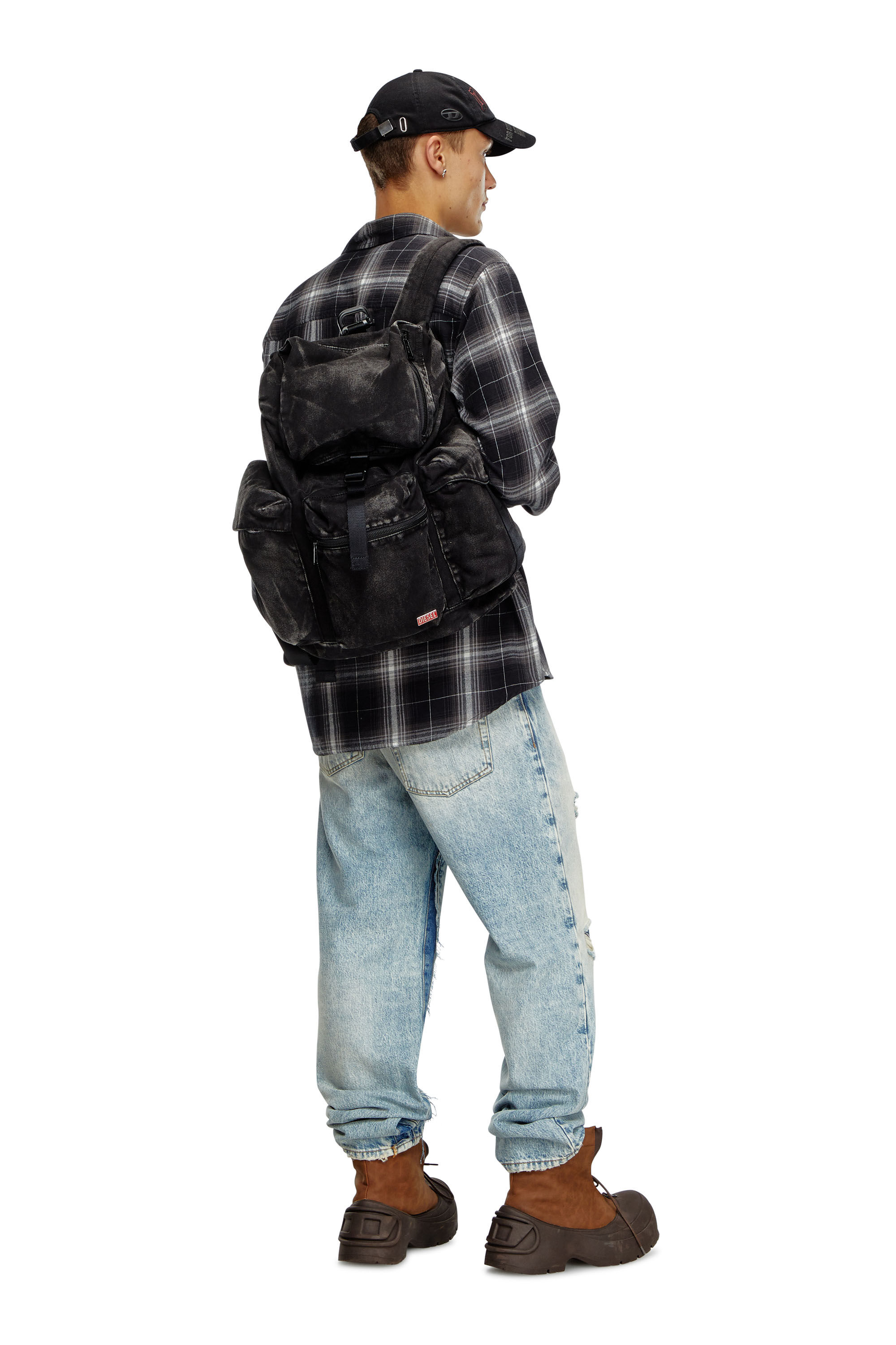 Diesel - UTLT BACKPACK, Male's Utlt Backpack-Utility backpack in cloudy-effect denim in Black - 6