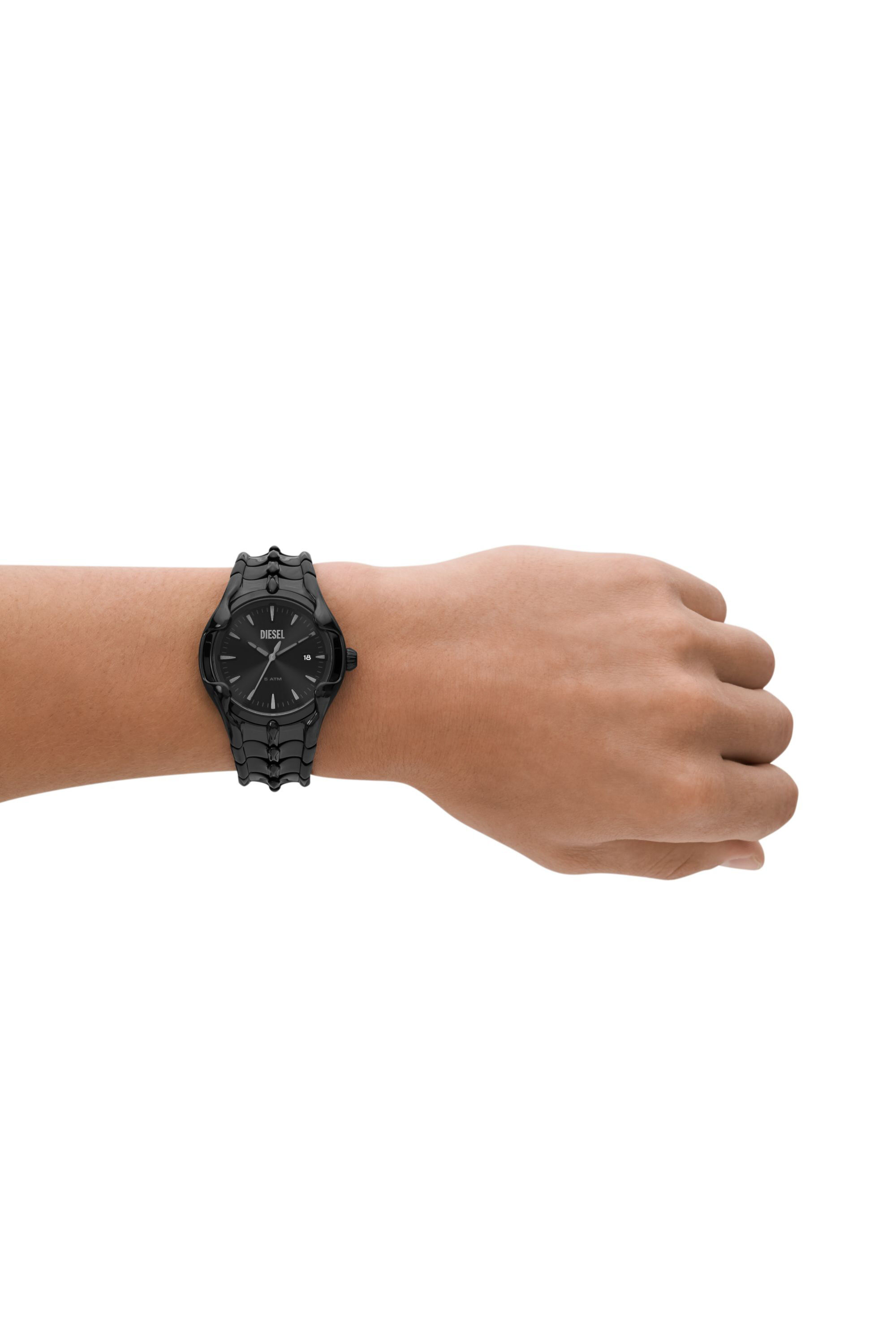 Men s Vert Three Hand Date Black Stainless Steel Watch Black Diesel