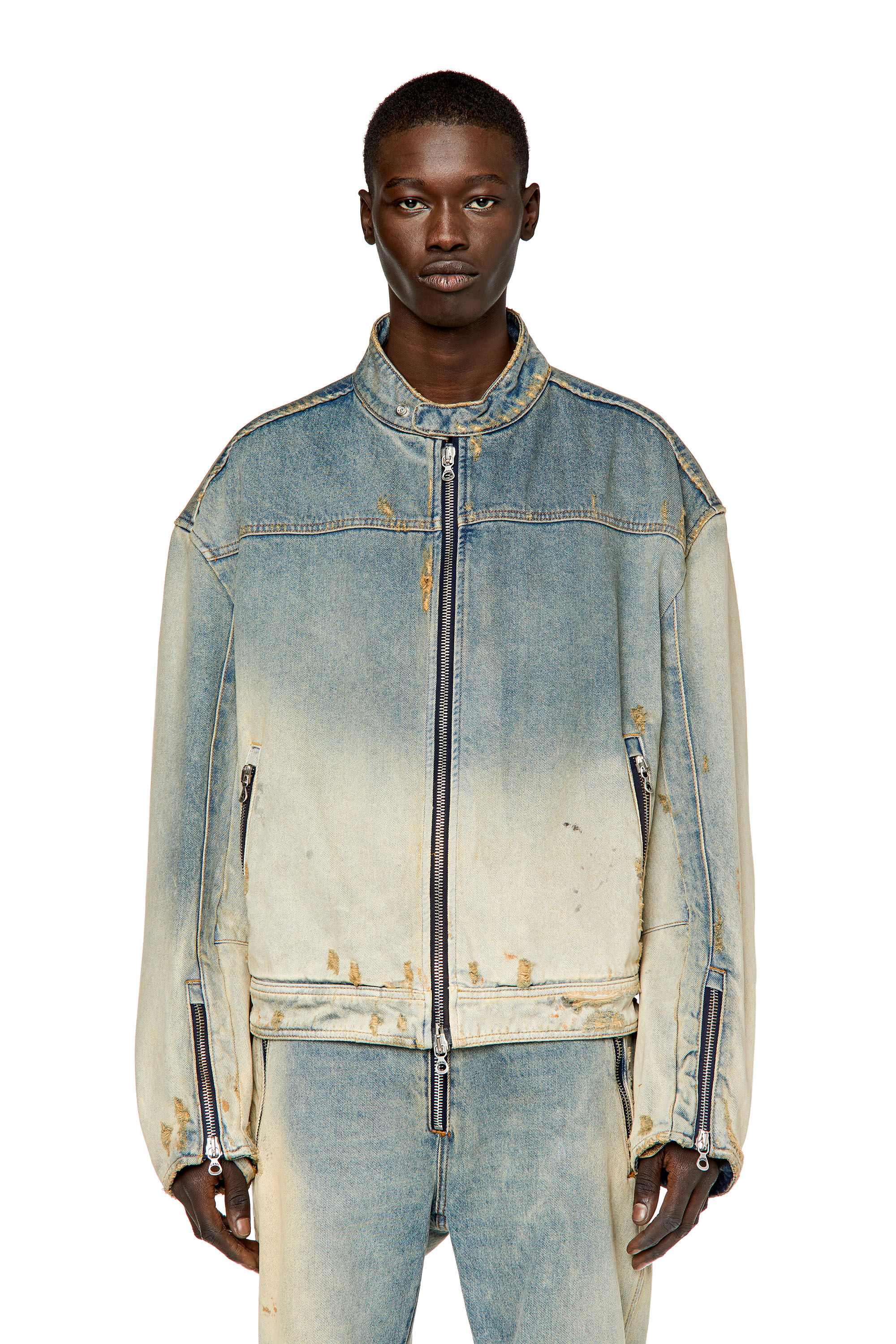 D RECTOR FSC Man Biker jacket in solarised denim Diesel