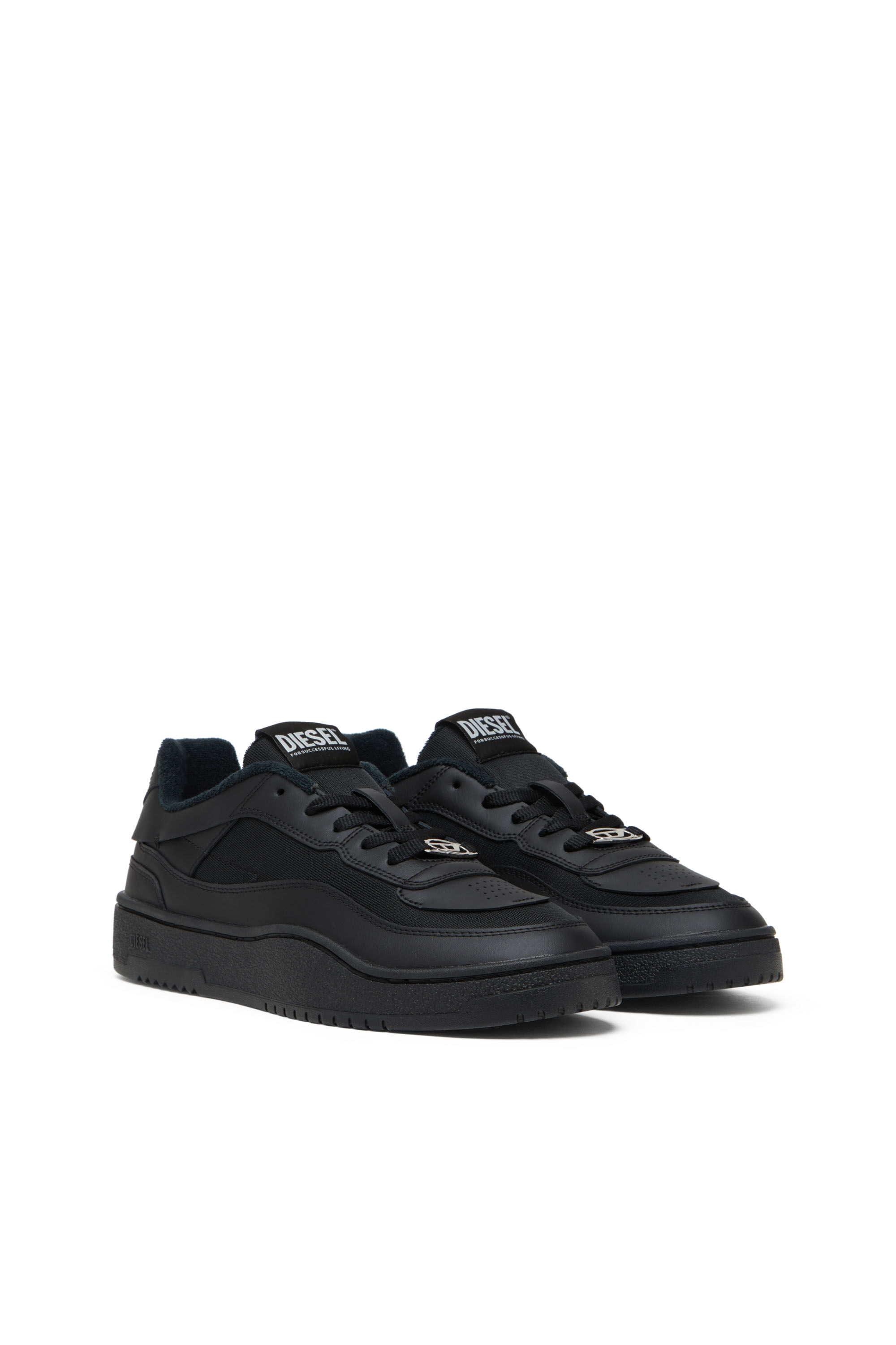 Diesel - S-OVAL SKATE LOW, Male's S-Oval Skate-Fabric-panelled leather sneakers in Black - 2