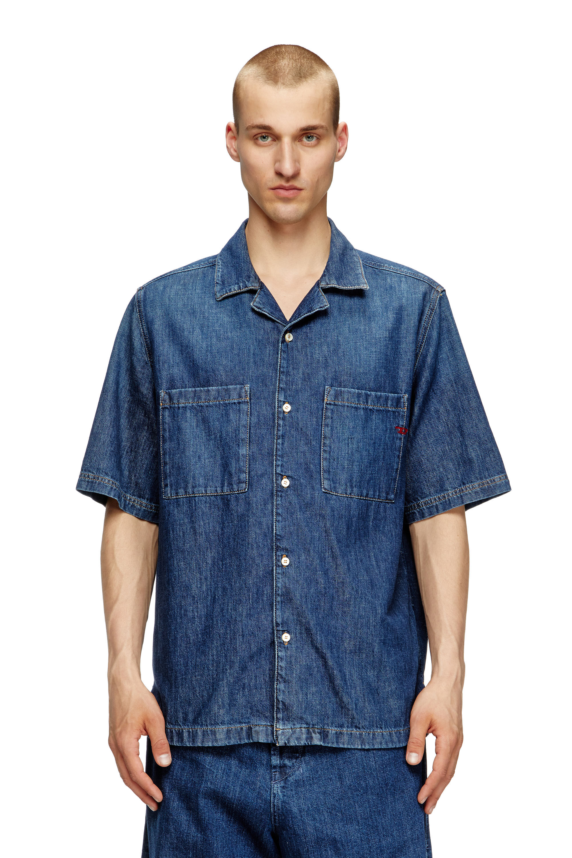 Diesel - D-PAROSHORT, Male's Bowling shirt in denim in Dark Blue - 3