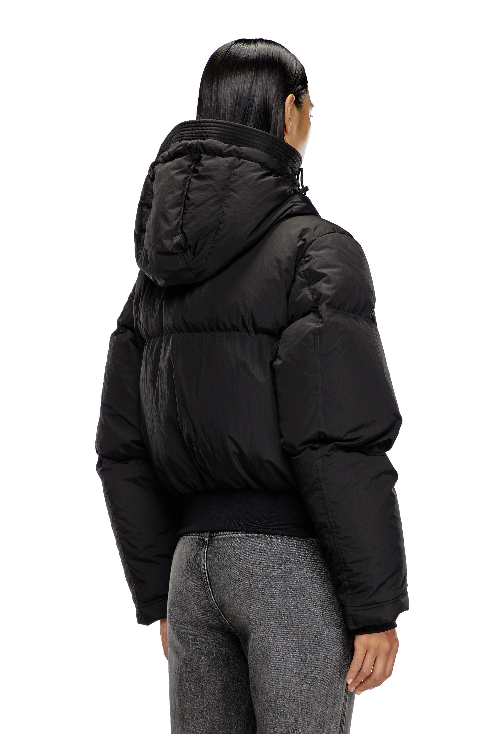 Women s Hooded down jacket in crinkled nylon Black Diesel
